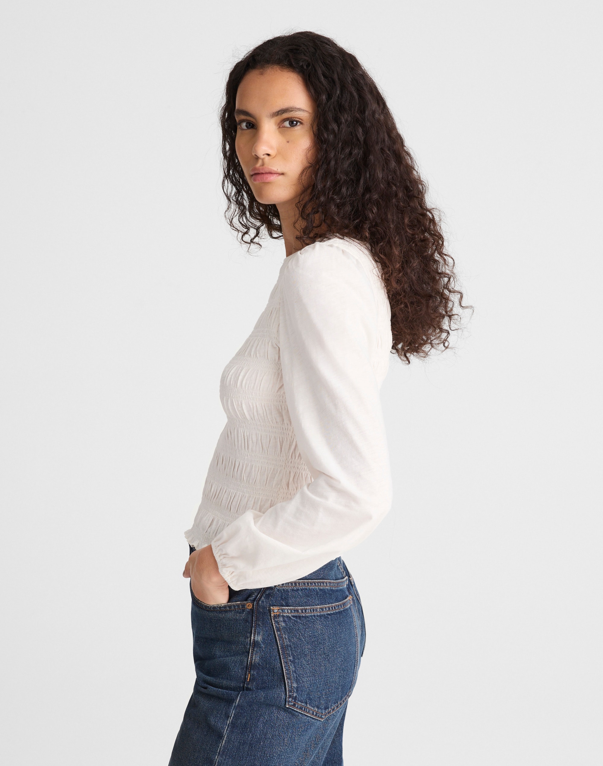 Smocked Boatneck Top