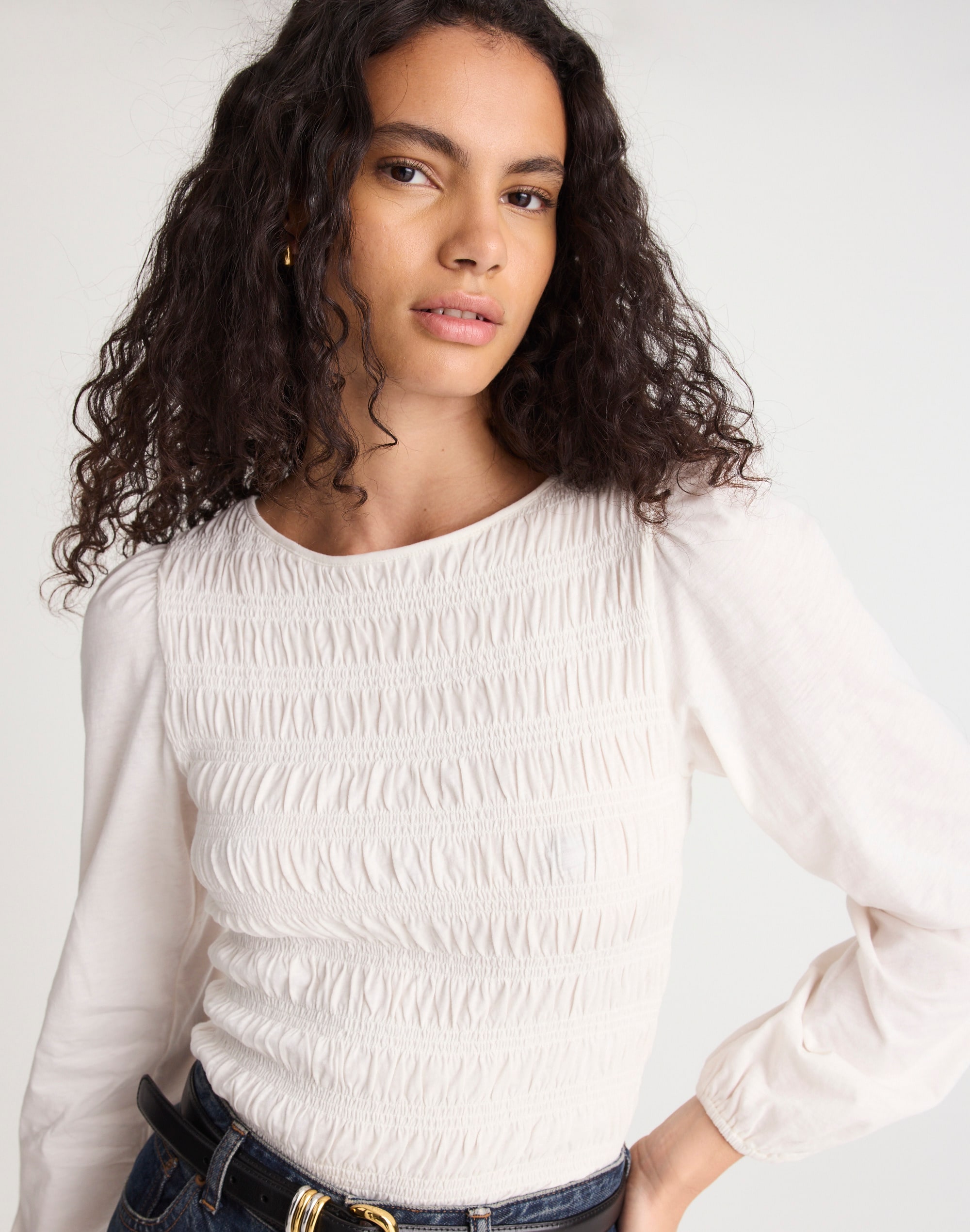 Smocked Boatneck Top