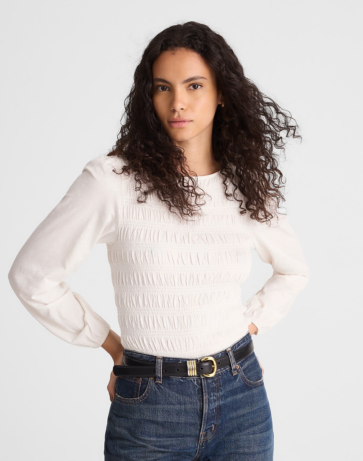 Smocked Boatneck Top
