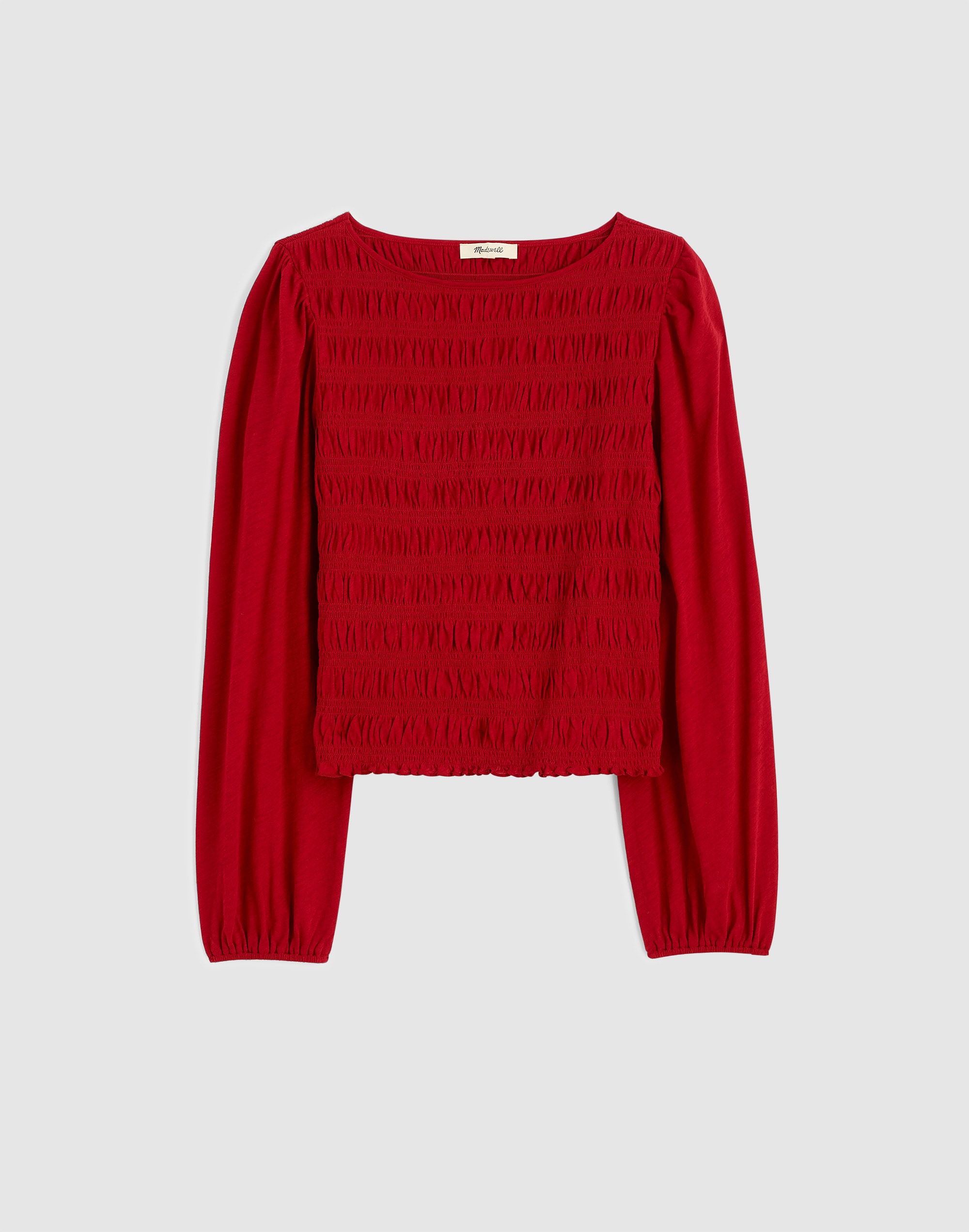 Madewell Smocked Boatneck Top In Red