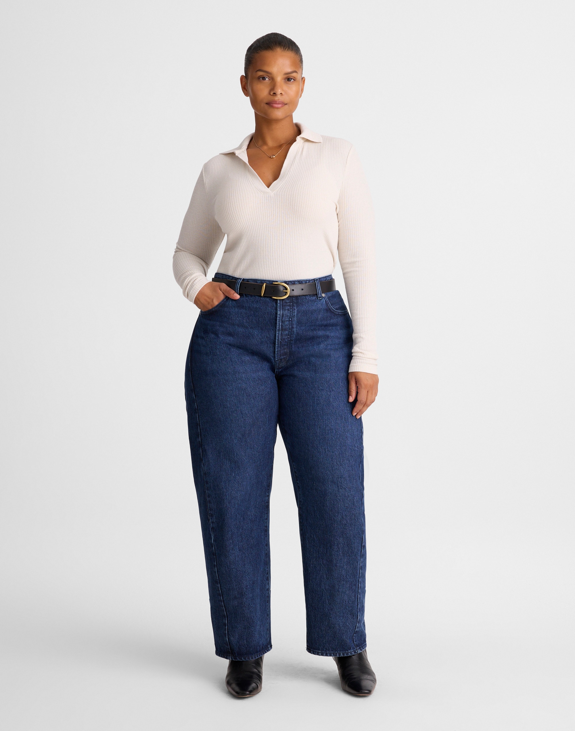 plus pieced barrel-leg jeans in mckinney wash