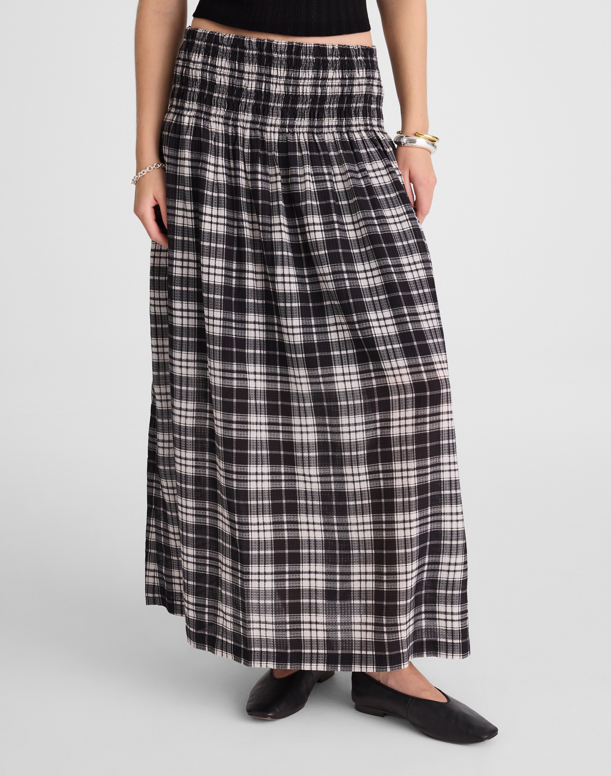 Madewell Smocked-waist Maxi Skirt In Black