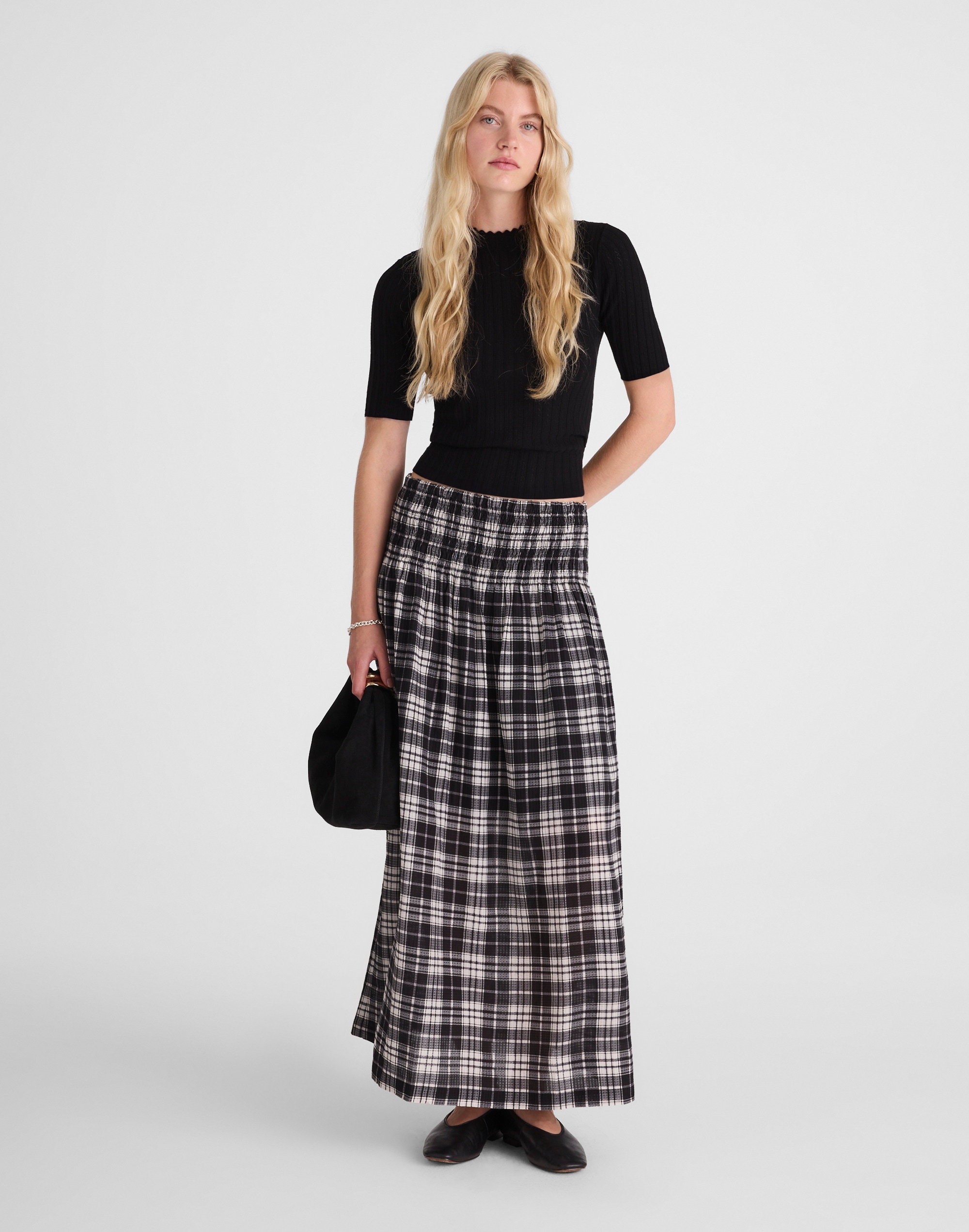Madewell Smocked-waist Maxi Skirt In Black