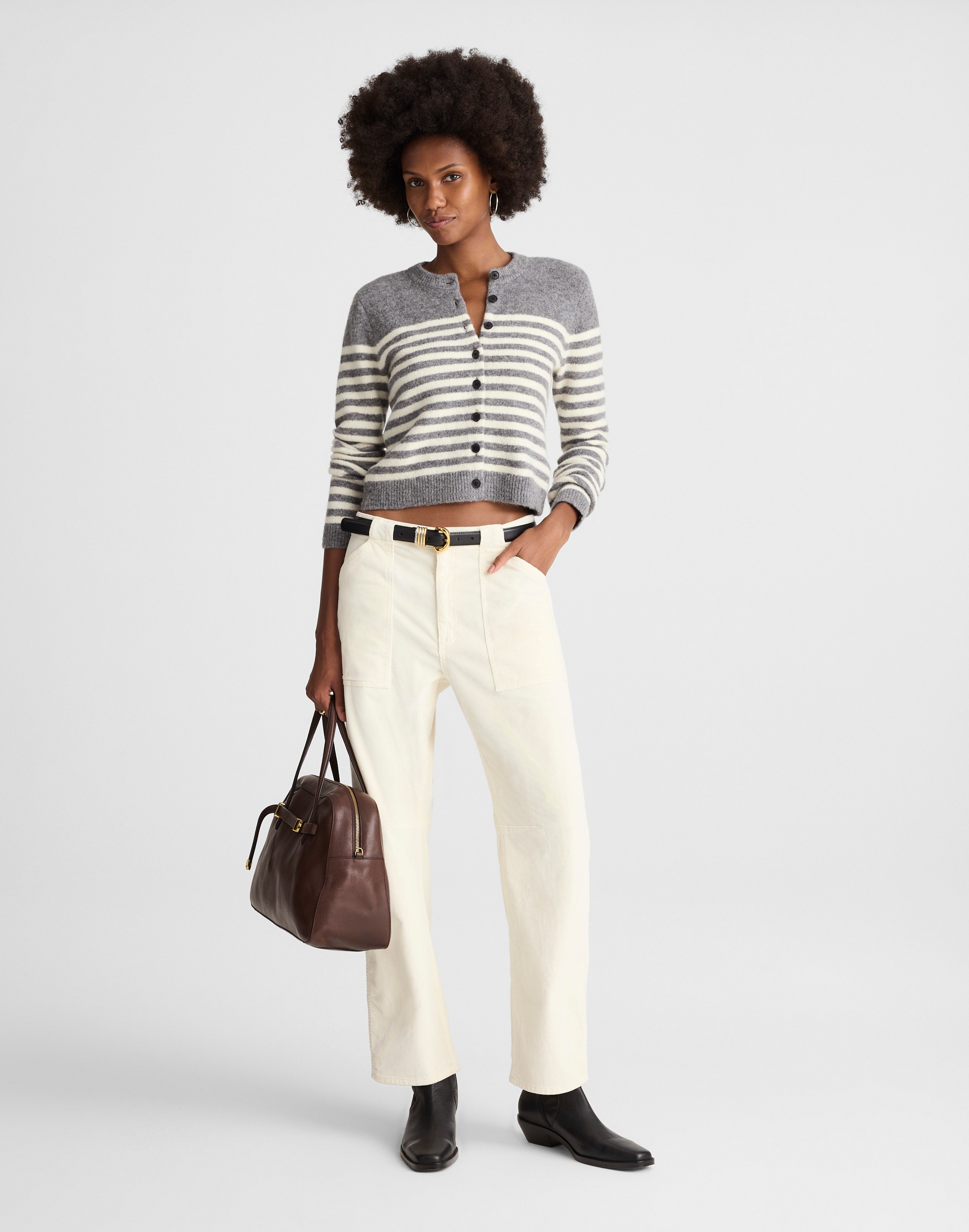 Madewell Cloudsoft Shrunken Cardigan In Multi