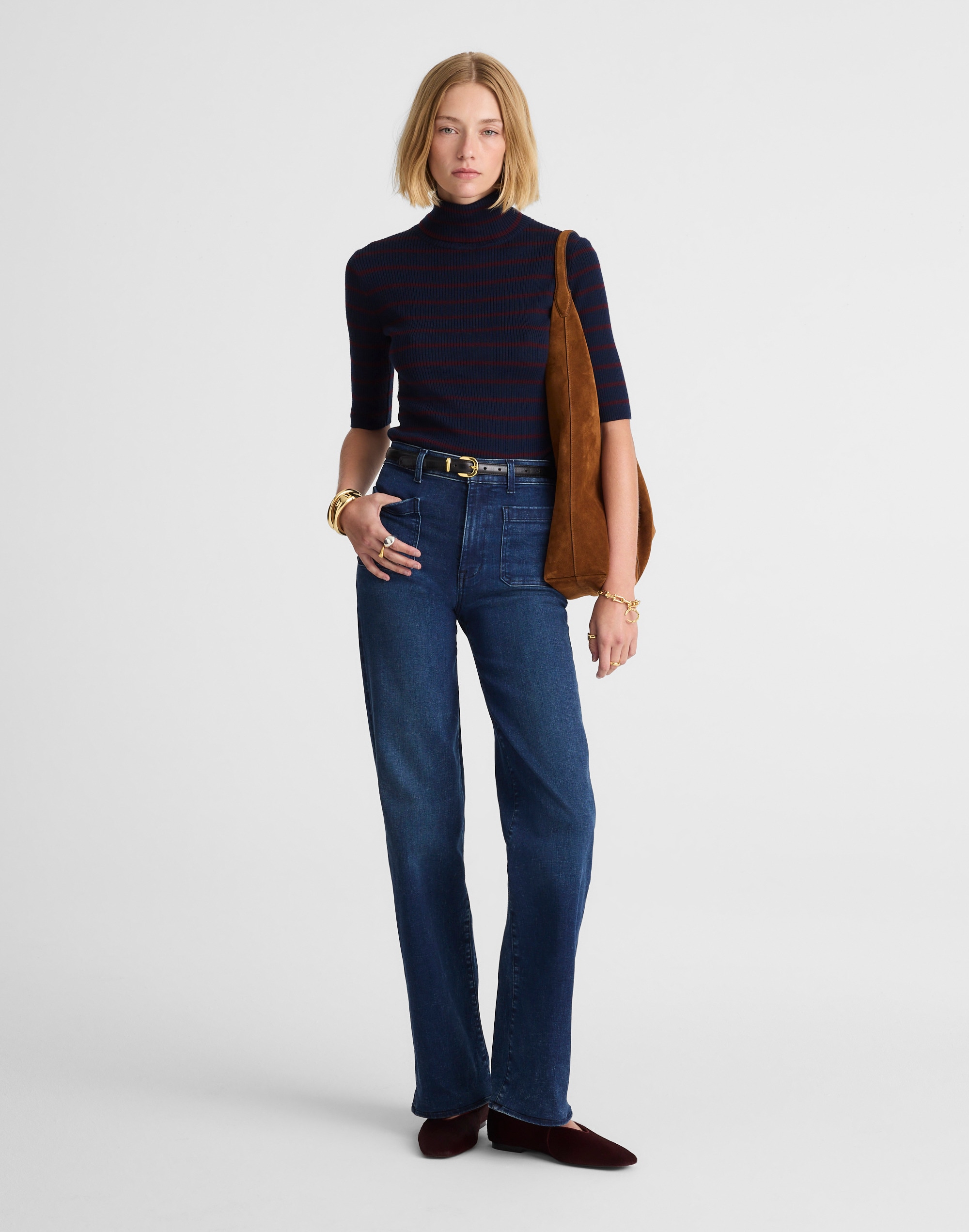 Ribbed Turtleneck Tee in Merino Wool