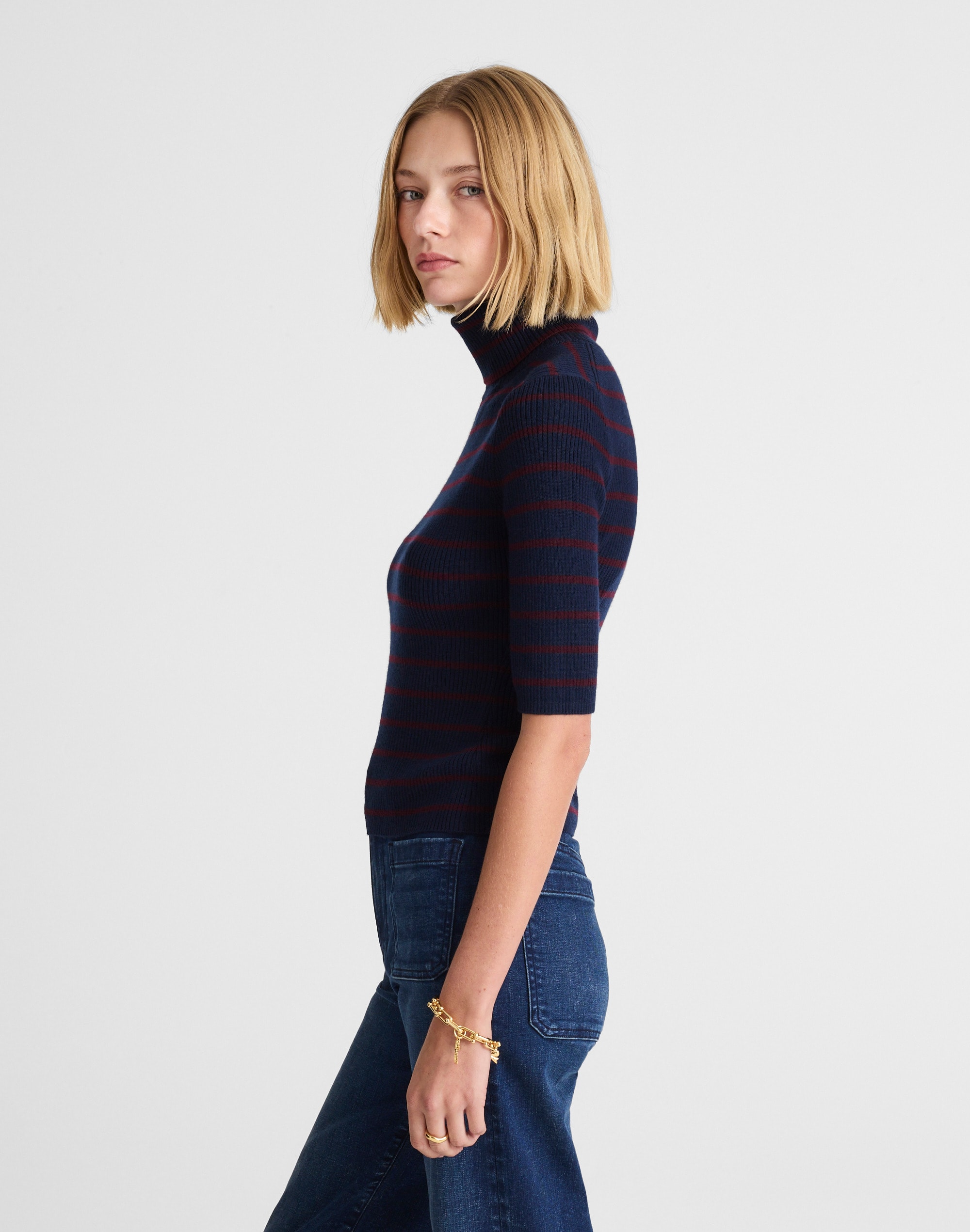 Ribbed Turtleneck Tee in Merino Wool
