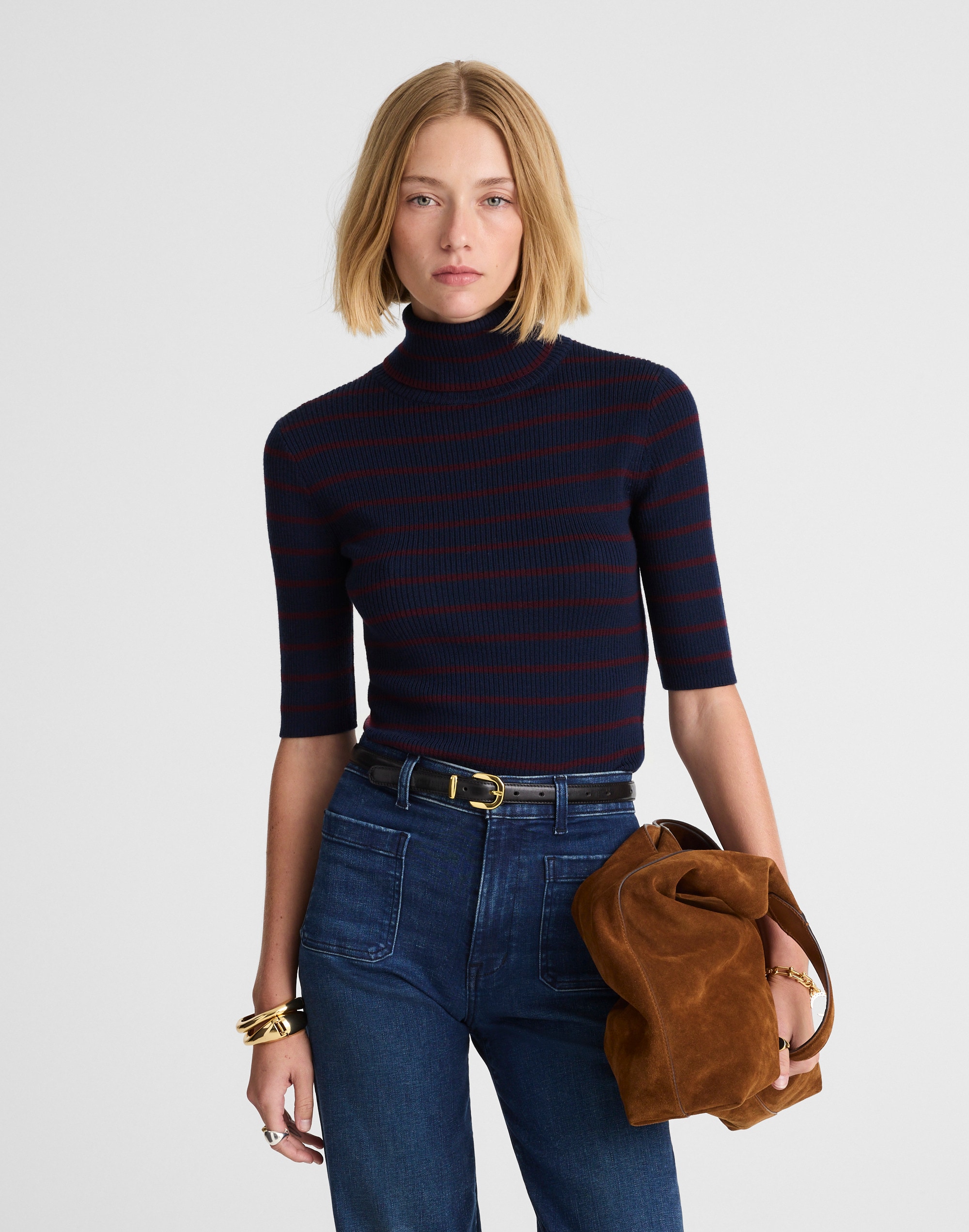 Ribbed Turtleneck Tee in Merino Wool