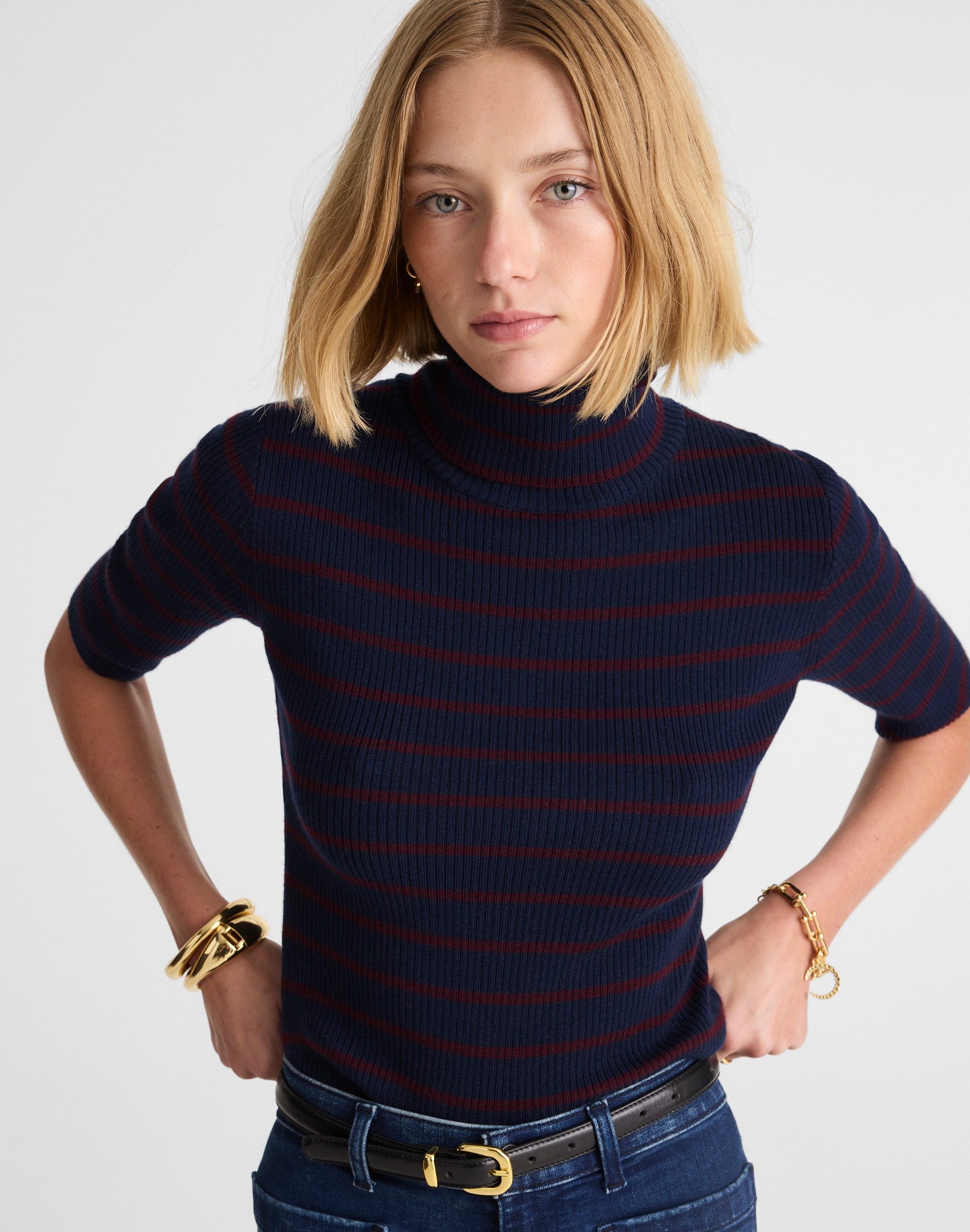 ribbed turtleneck tee in merino wool