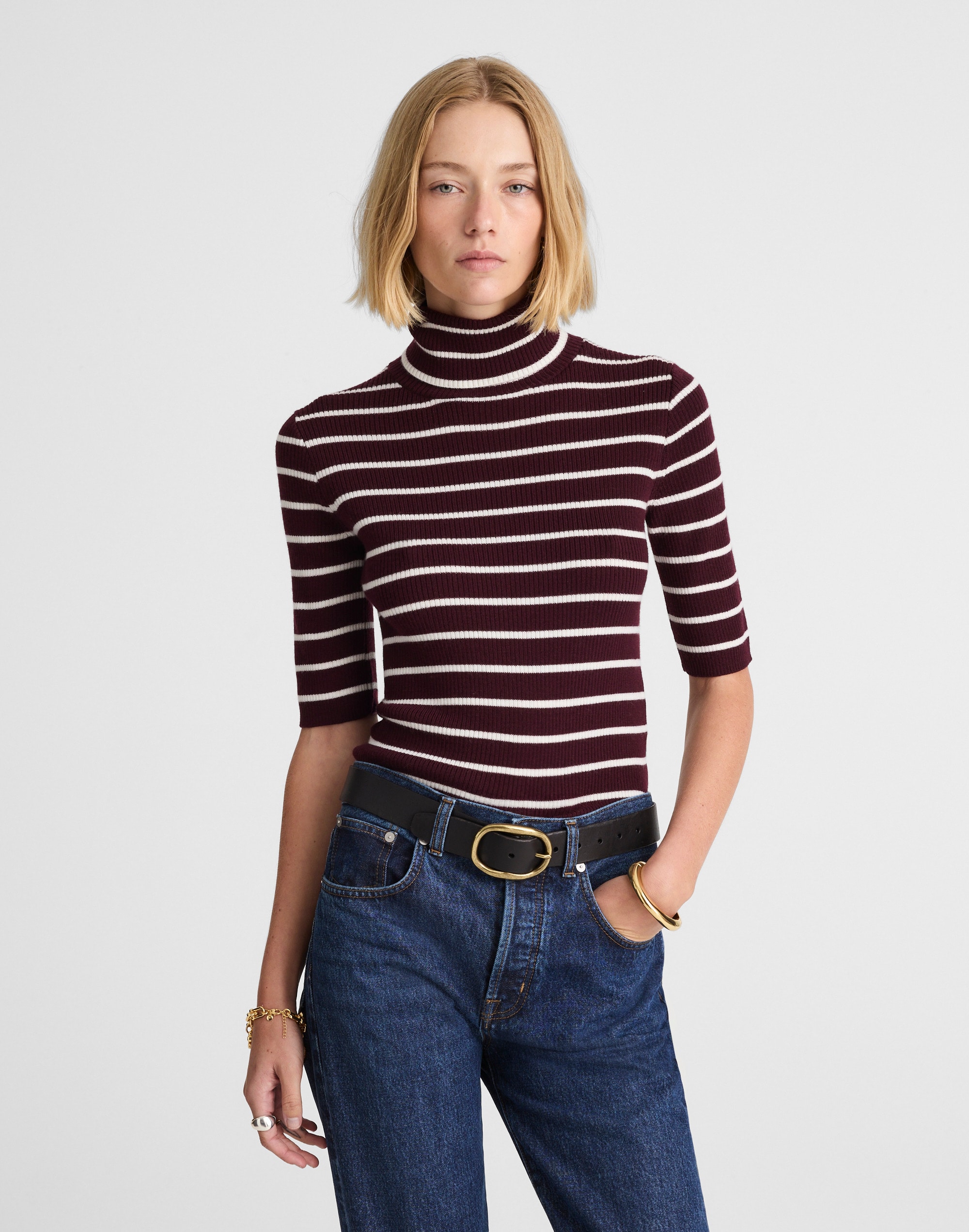 Ribbed Turtleneck Tee Merino Wool