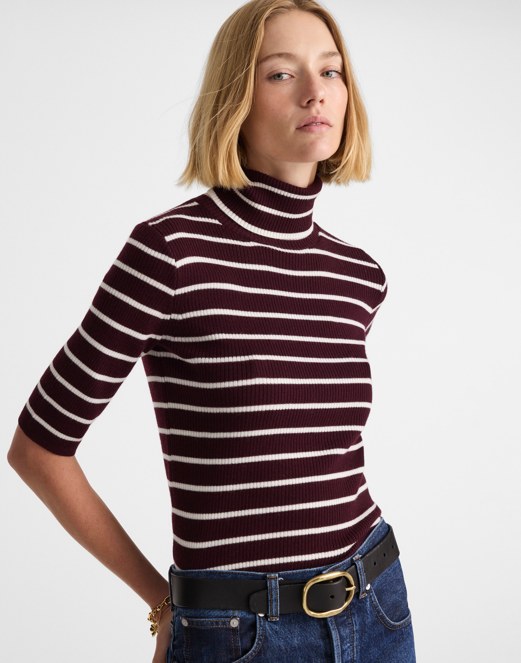 ribbed turtleneck tee in merino wool