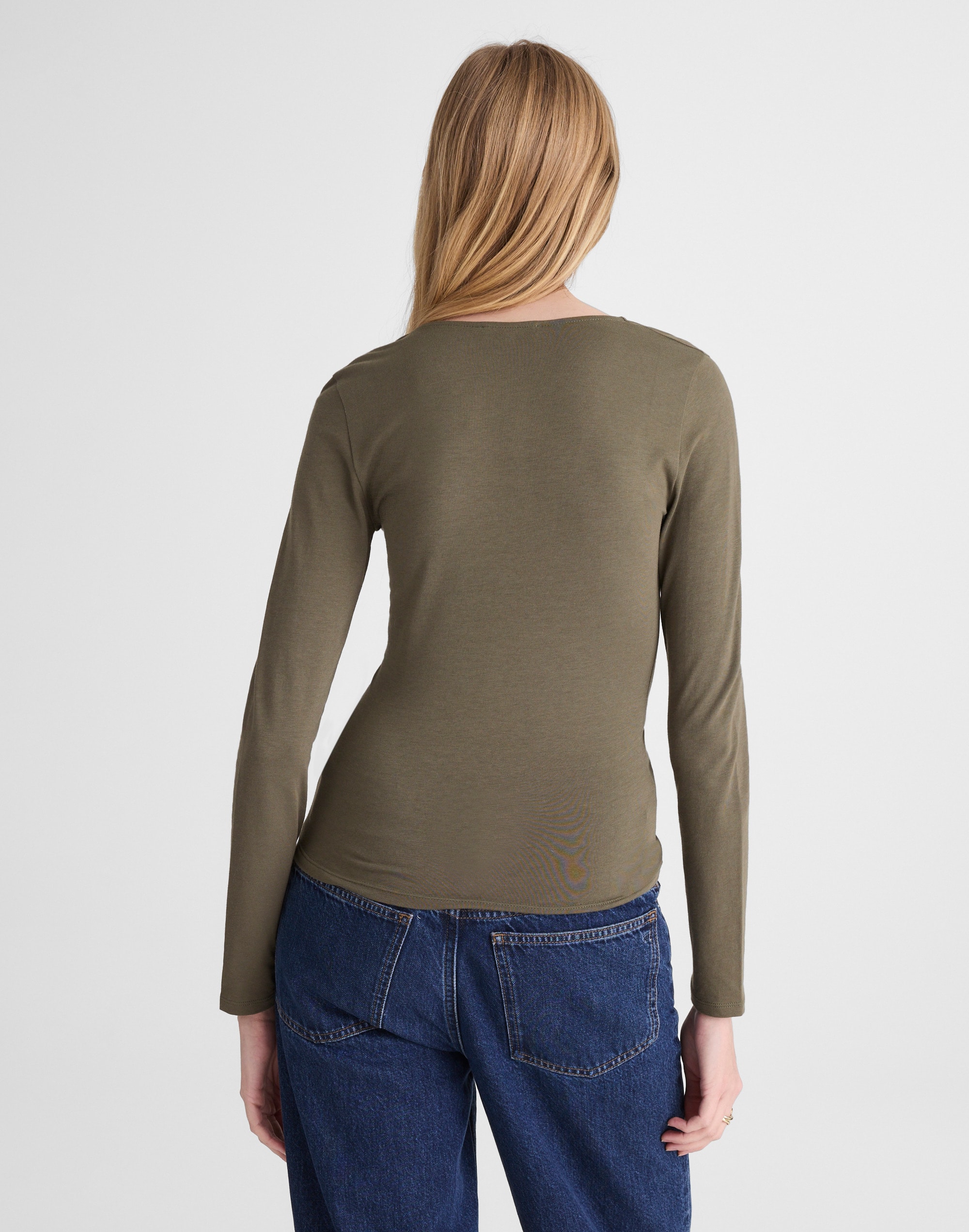 Shirred V-Neck Long-Sleeve Top
