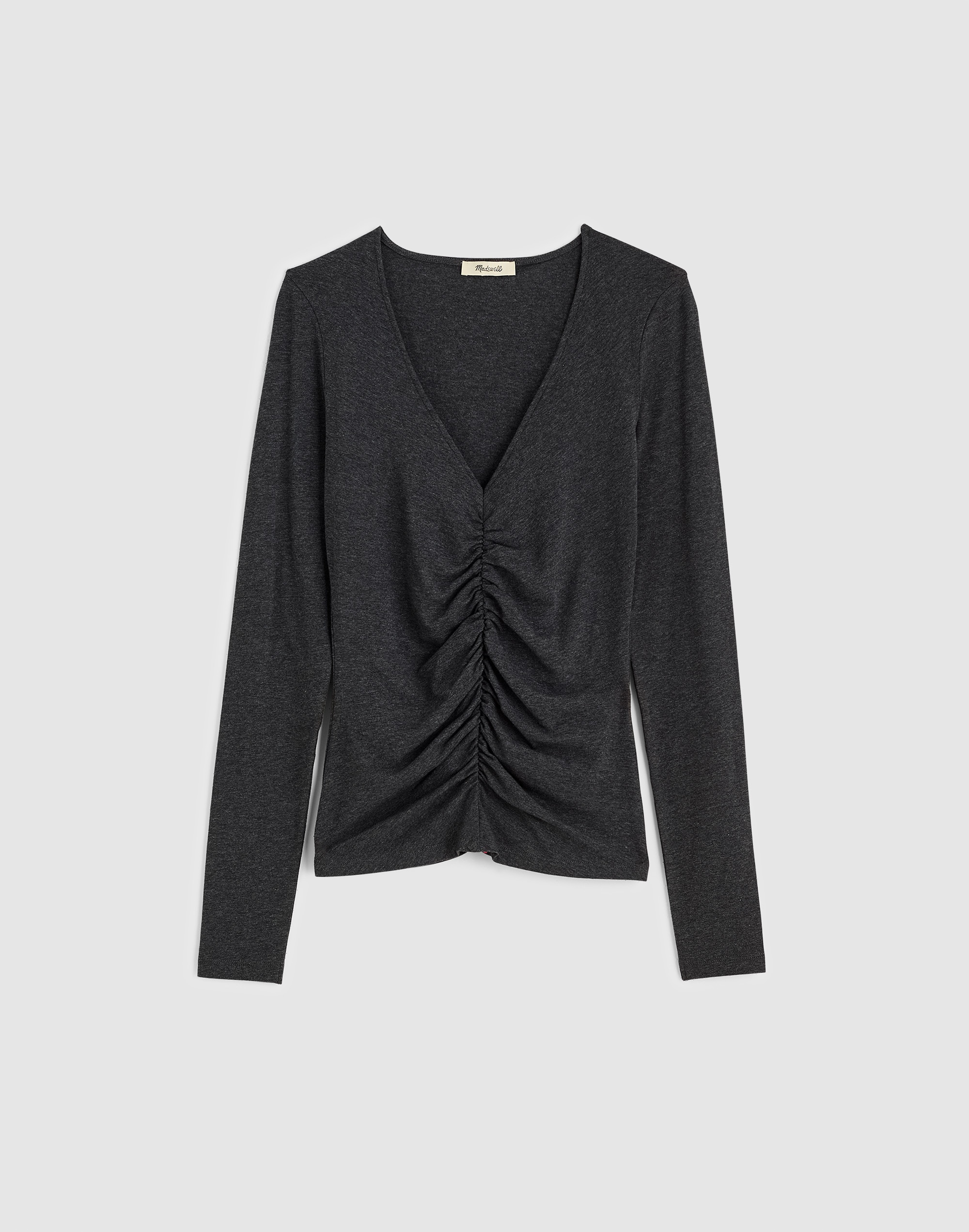 Shirred V-Neck Long-Sleeve Top