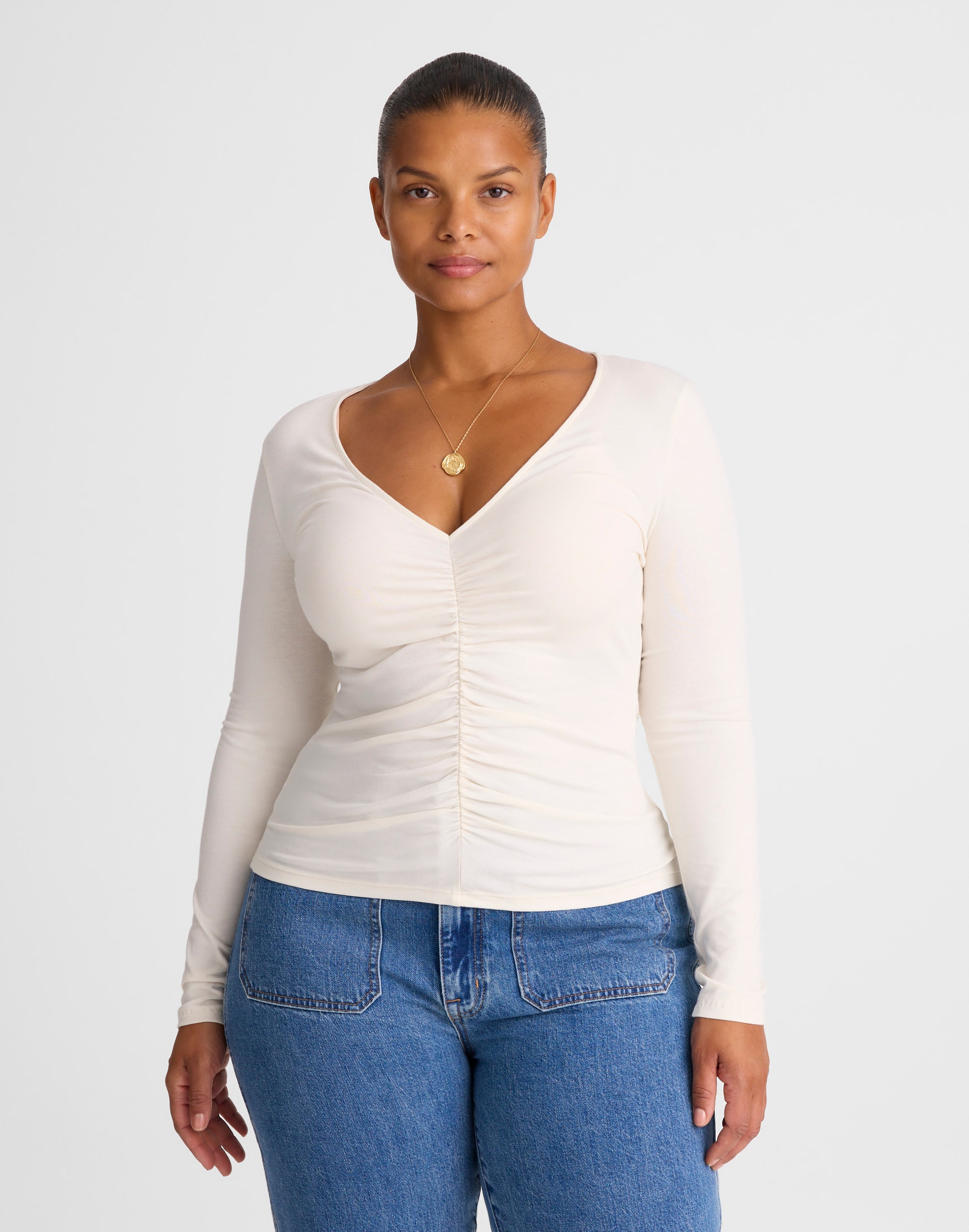 Shirred V-Neck Long-Sleeve Top Alternate Image 1