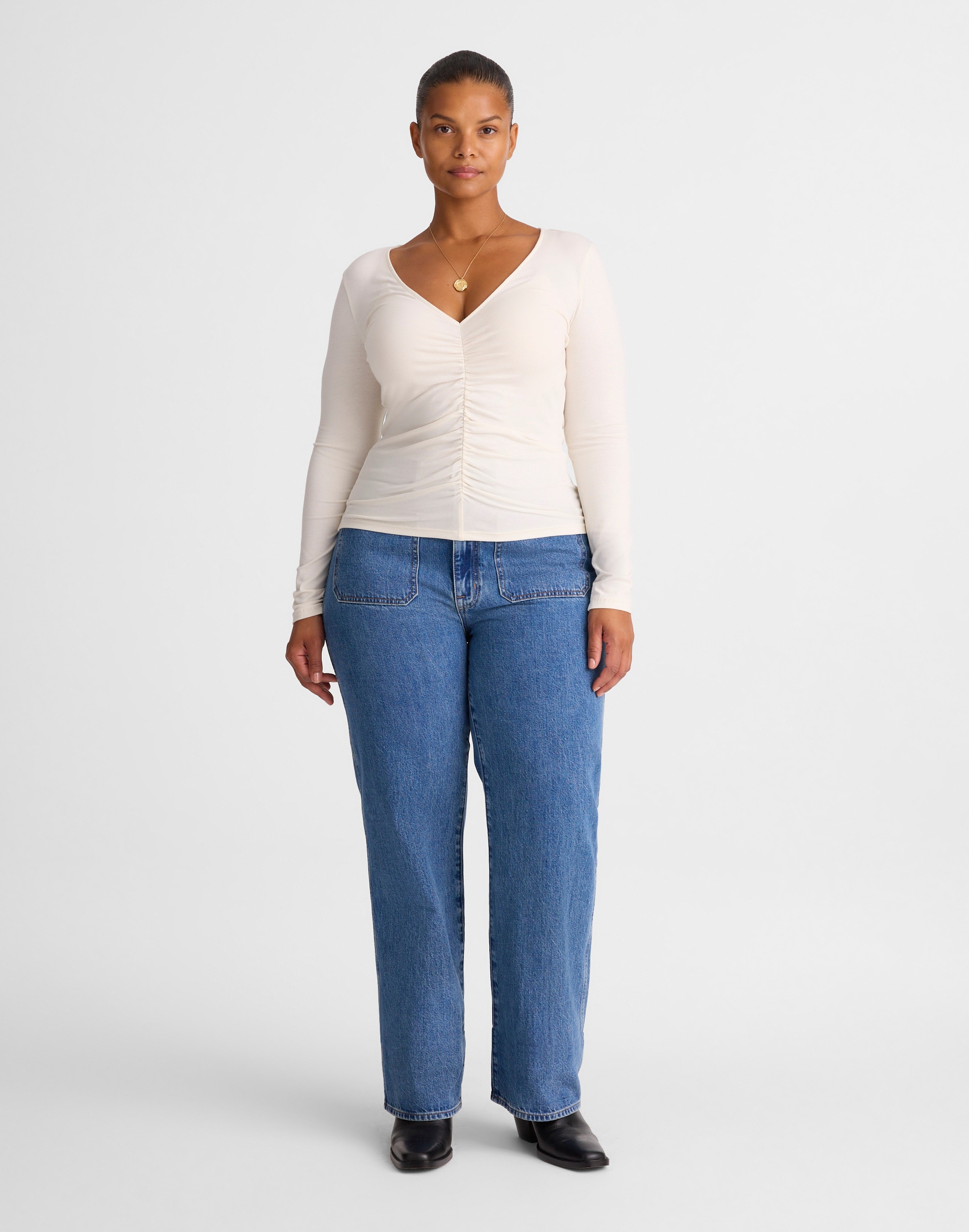 Shirred V-Neck Long-Sleeve Top Alternate Image 5