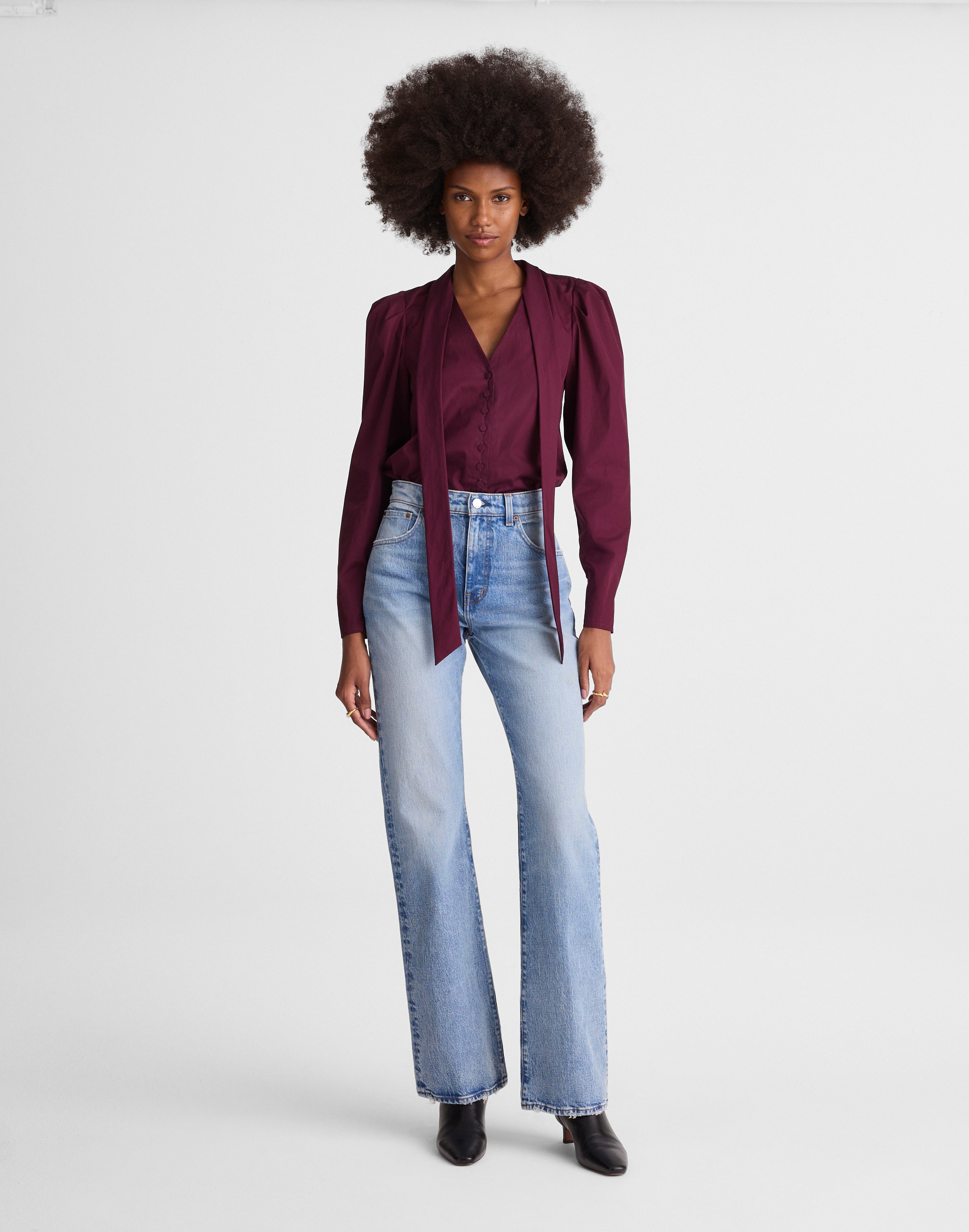 V-Neck Button-Front Top