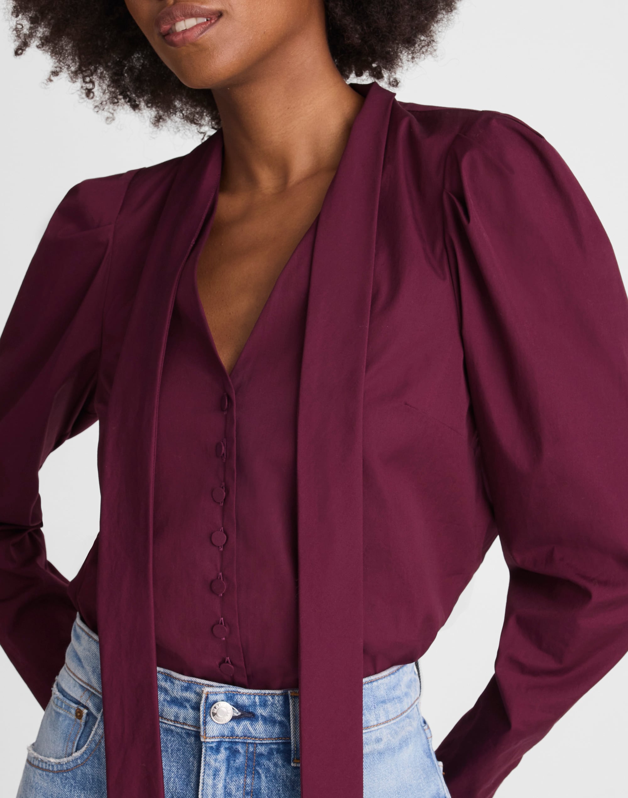 V-Neck Button-Front Top