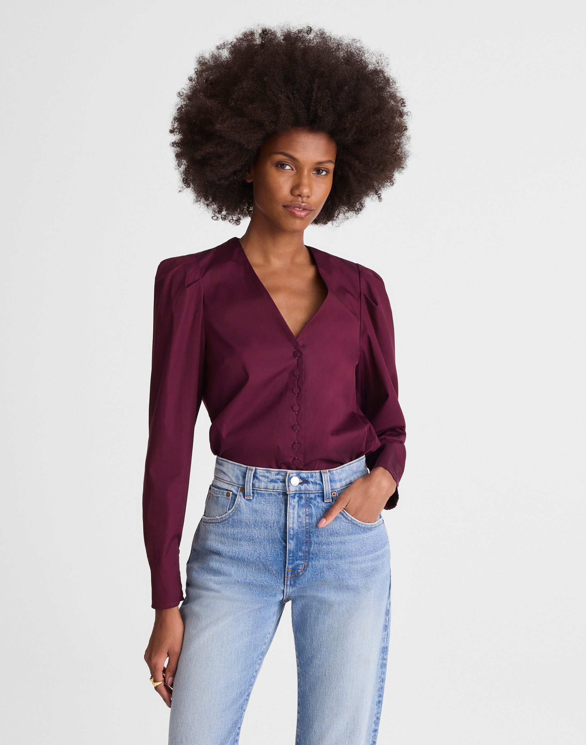 v-neck button-front top