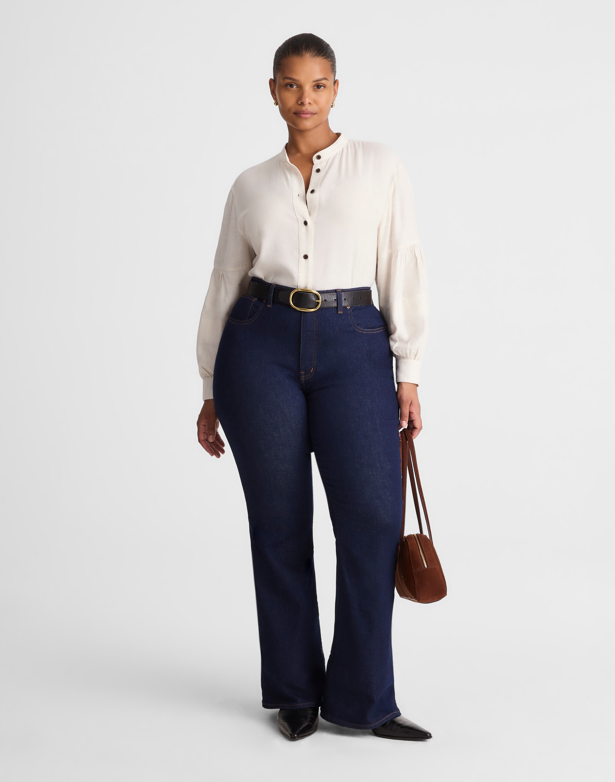 the plus stretch flare jean in rinse wash
