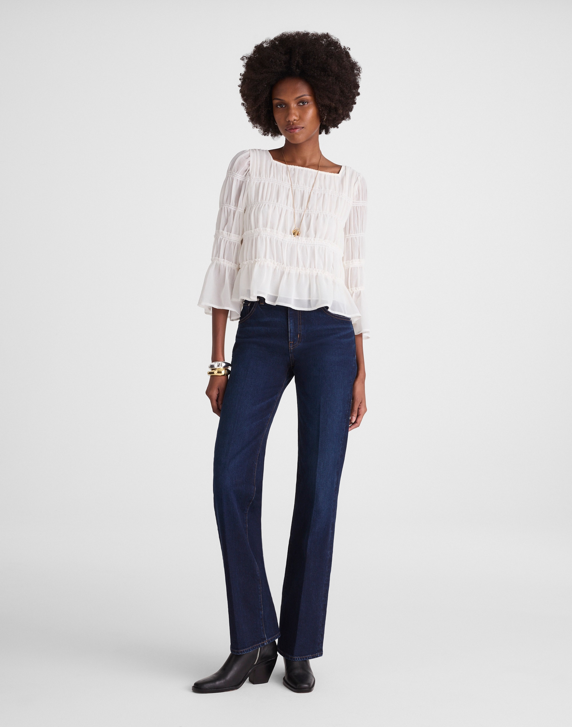 Madewell Squareneck Tiered Top In White