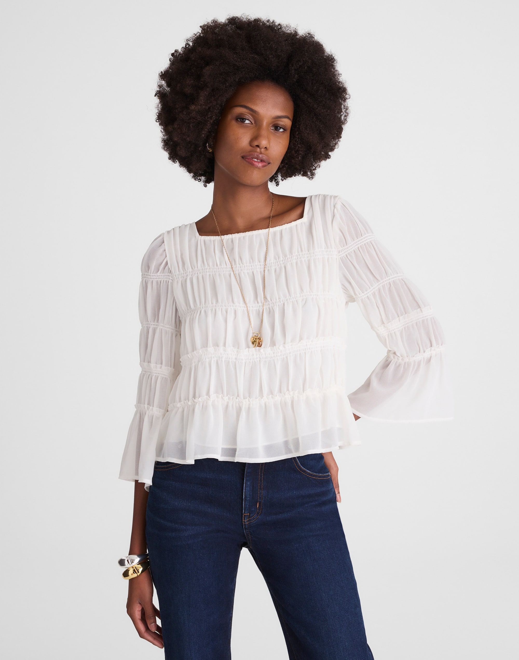 Madewell Squareneck Tiered Top In White