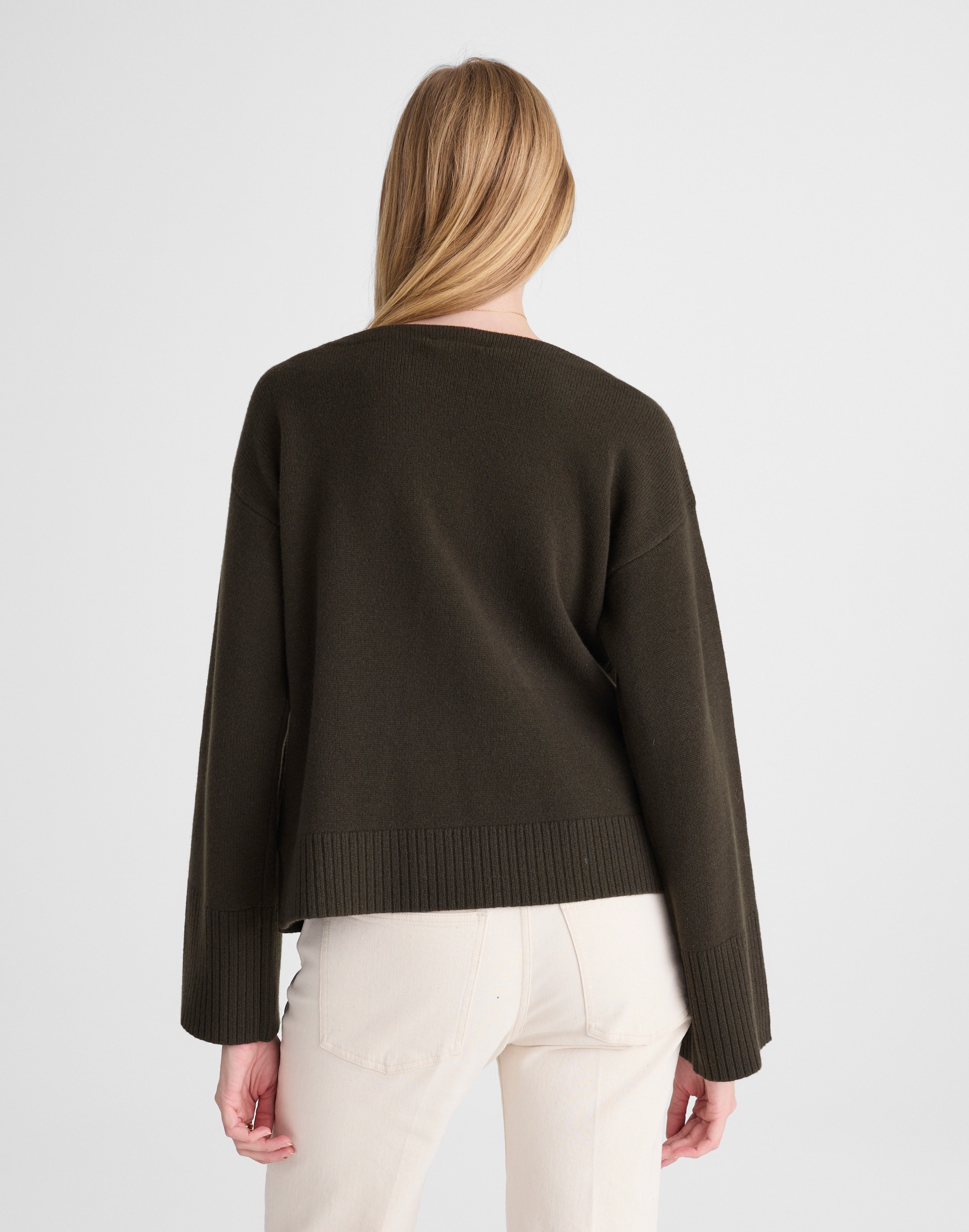 Wide-Cuff Boatneck Sweater in Merino Wool