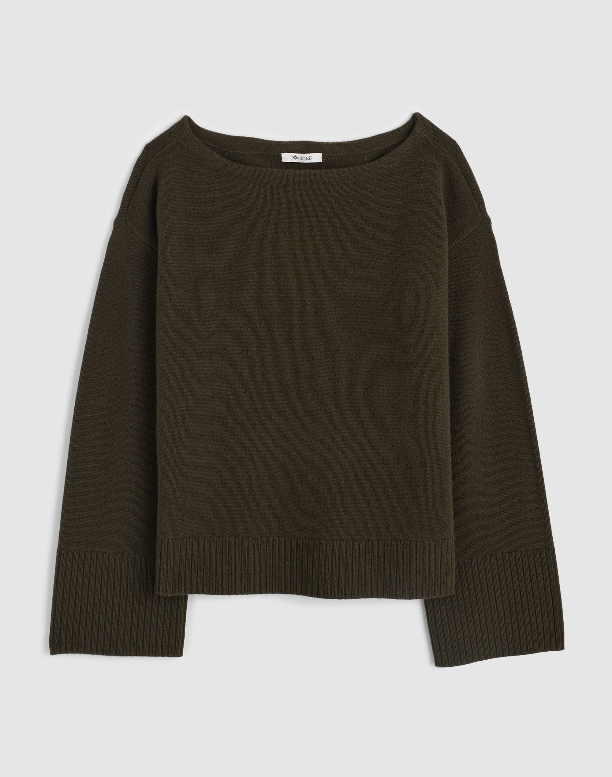 Wide-Cuff Boatneck Sweater in Merino Wool