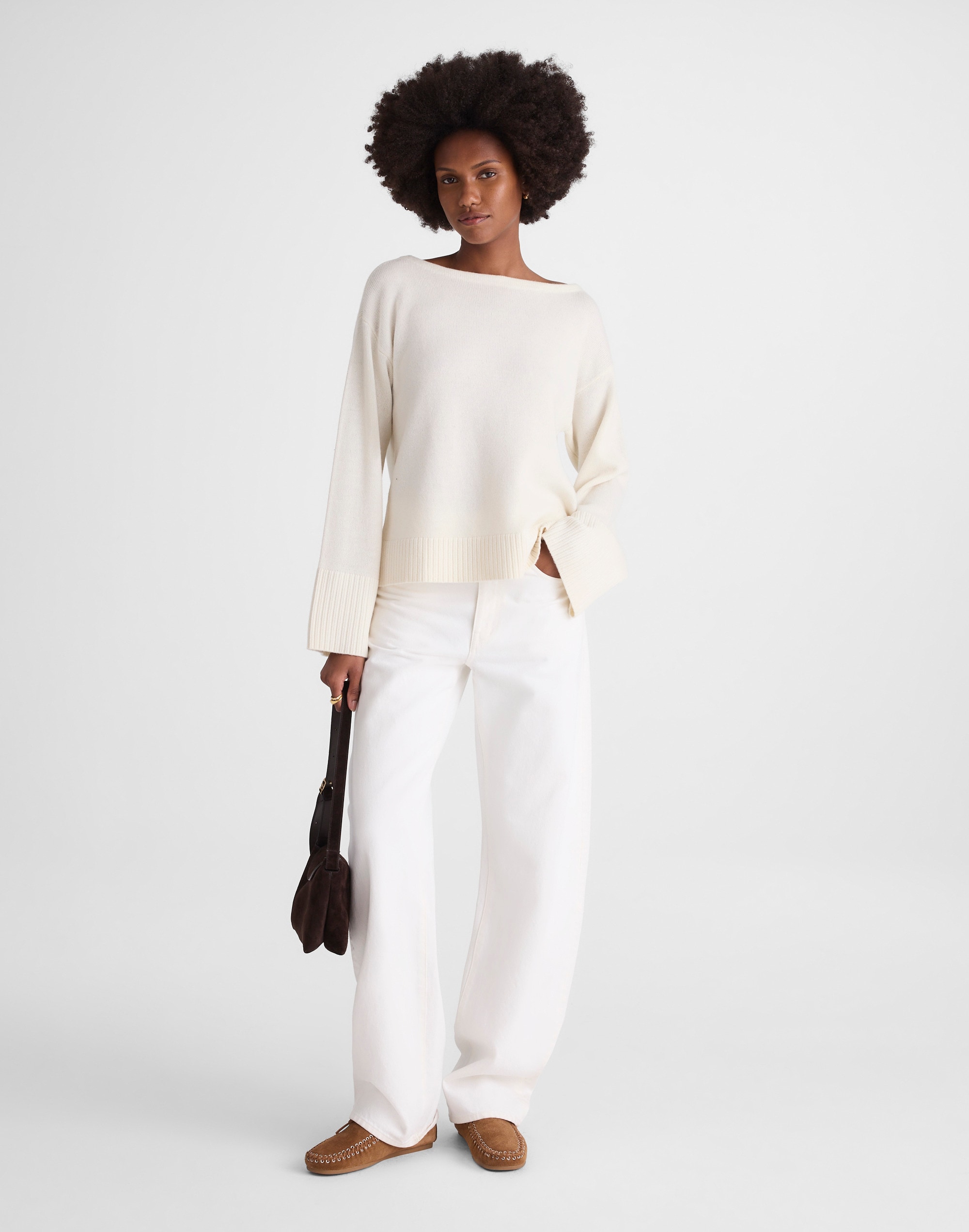 Wide-Cuff Boatneck Sweater Merino Wool