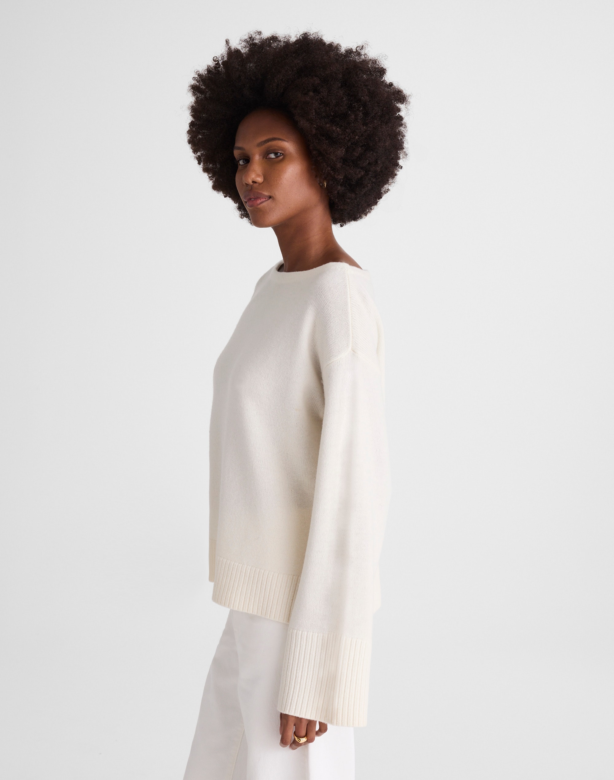 Wide-Cuff Boatneck Sweater Merino Wool