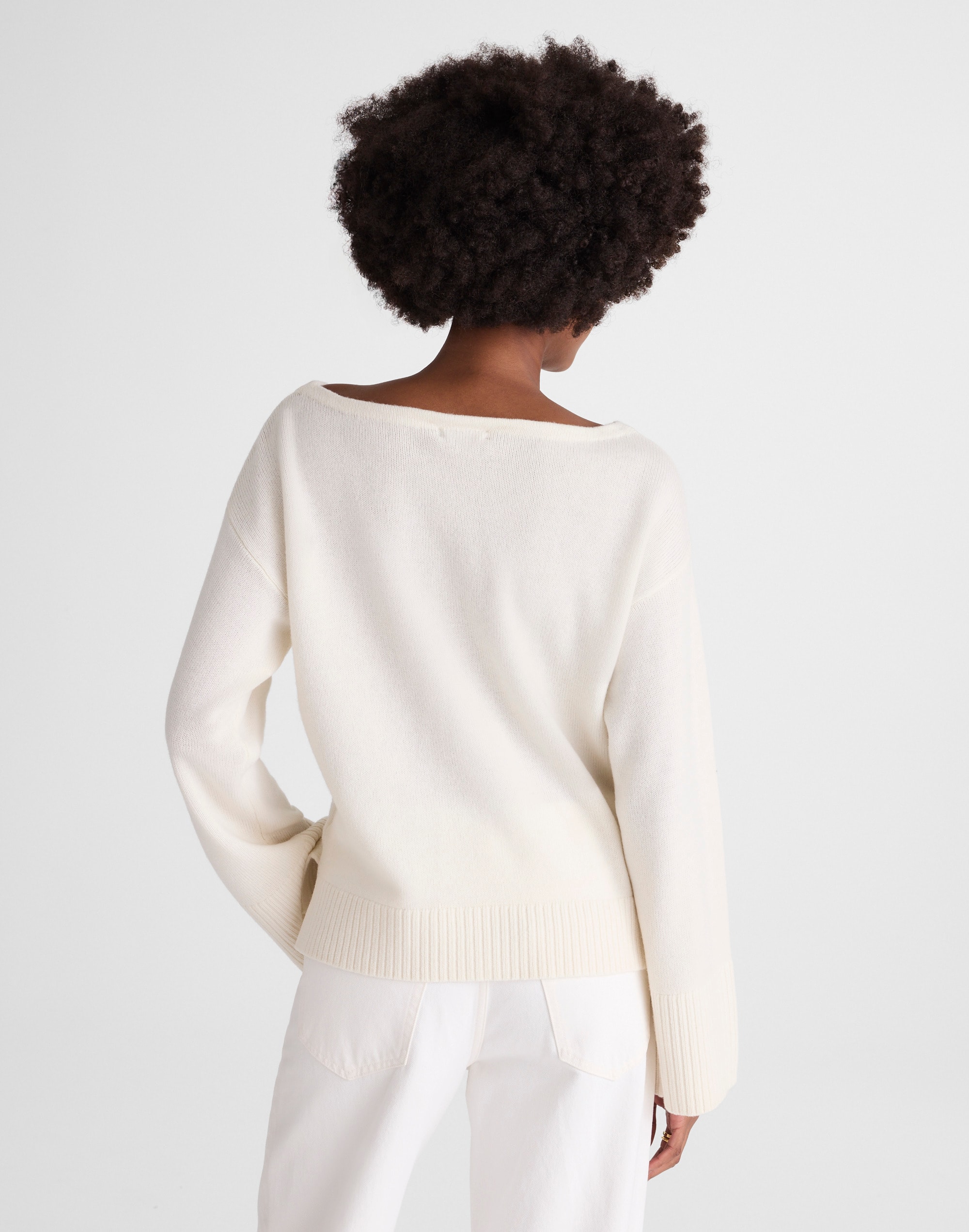 Wide-Cuff Boatneck Sweater Merino Wool