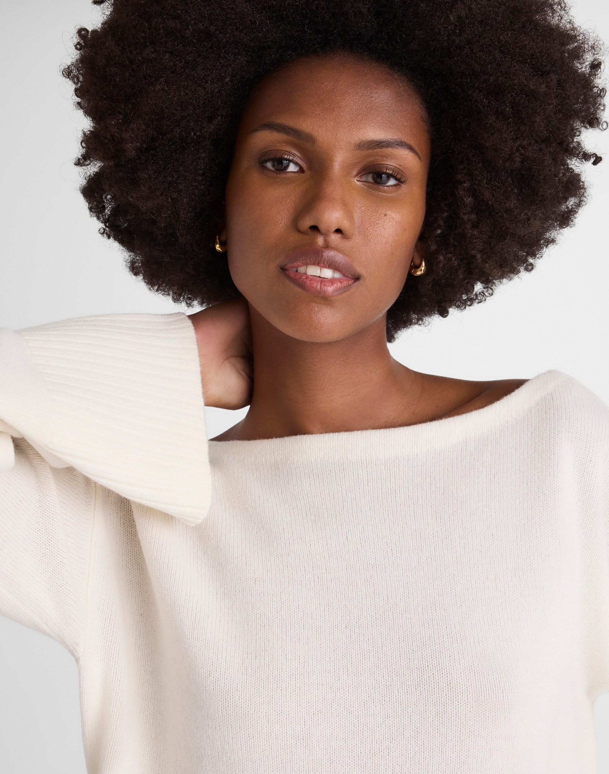 Wide-Cuff Boatneck Sweater Merino Wool