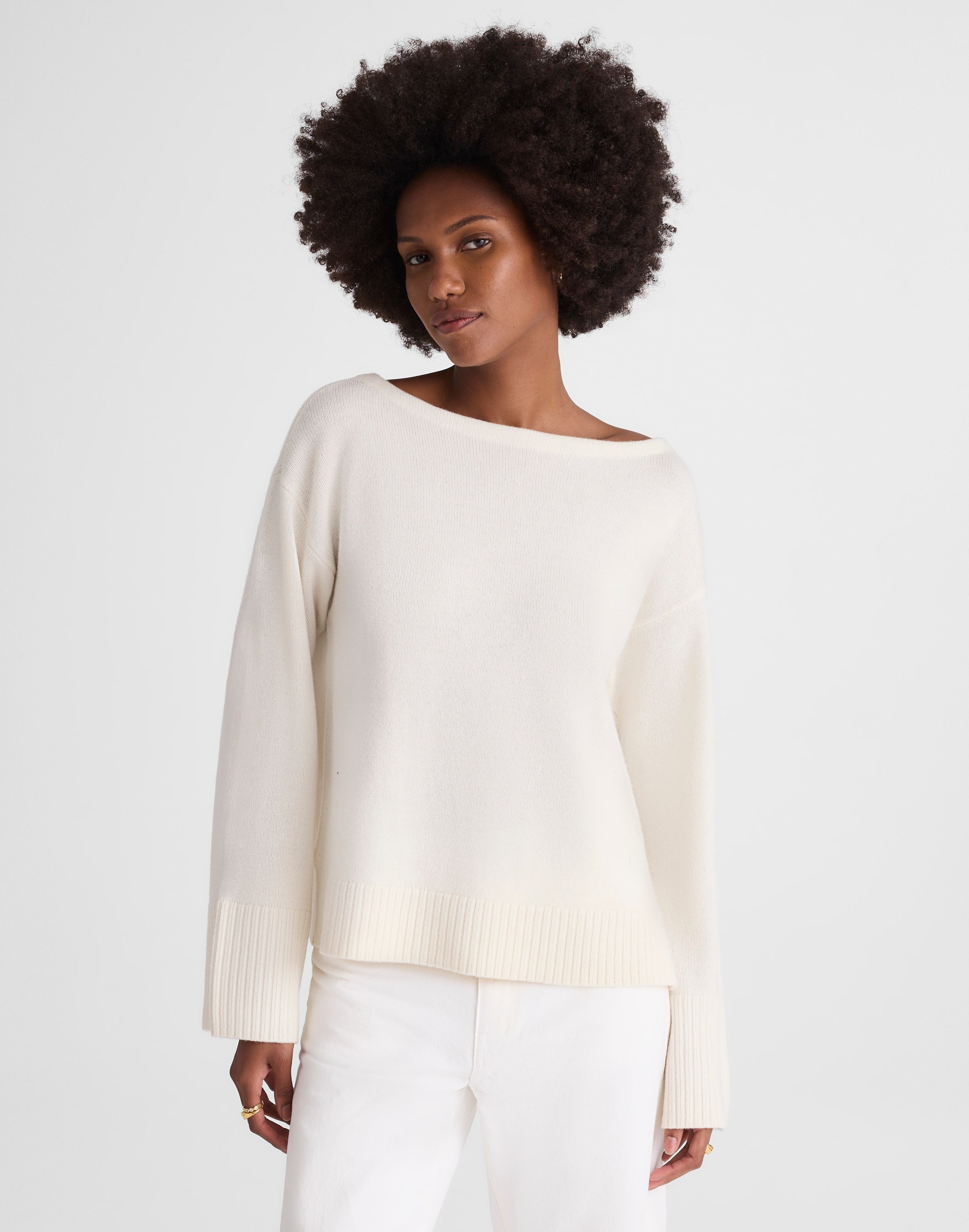 Madewell Wide-cuff Boatneck Sweater In Neutral