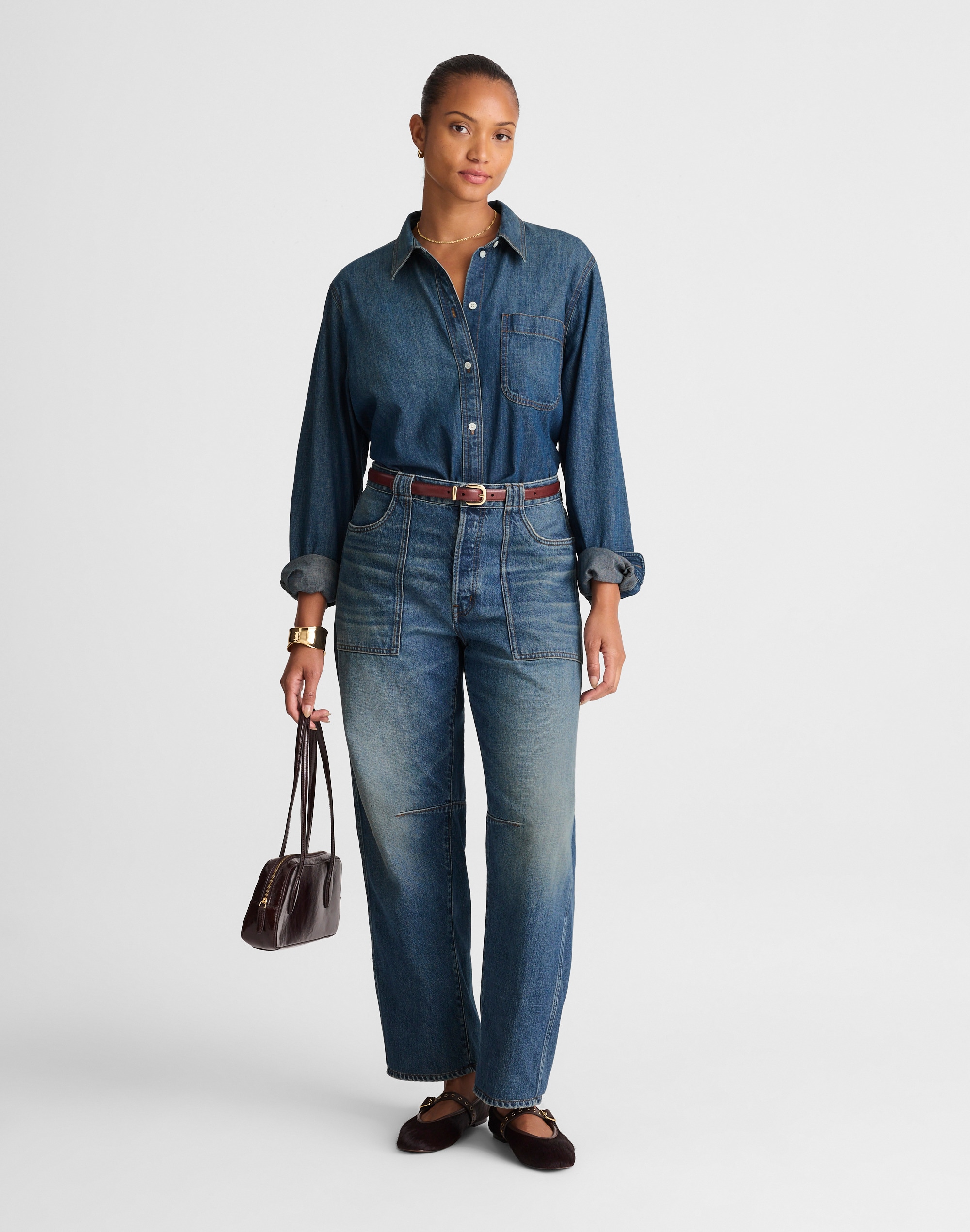 the curvy darted utility barrel-leg jean