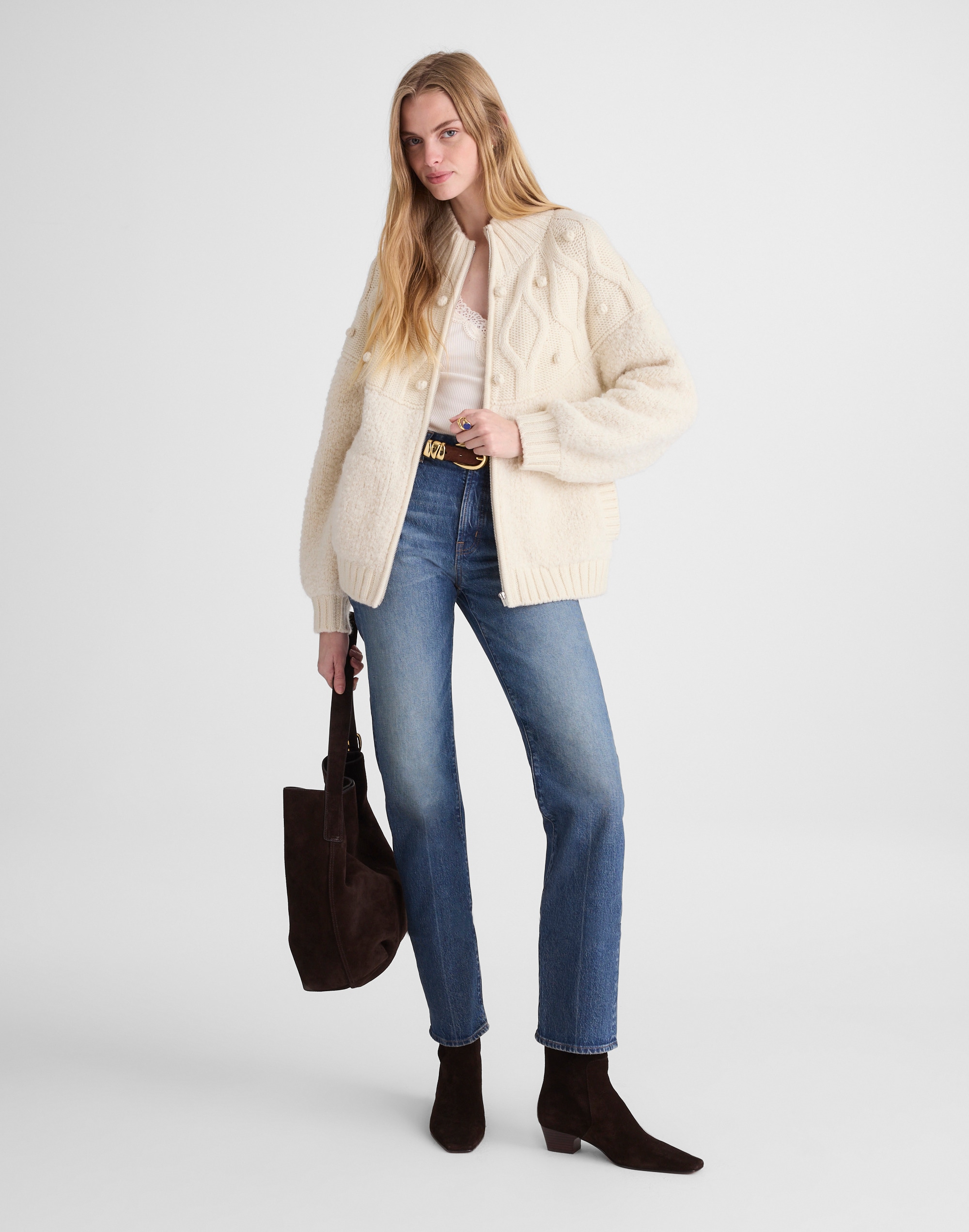 Madewell Zip-front Mockneck Cardigan In Neutral