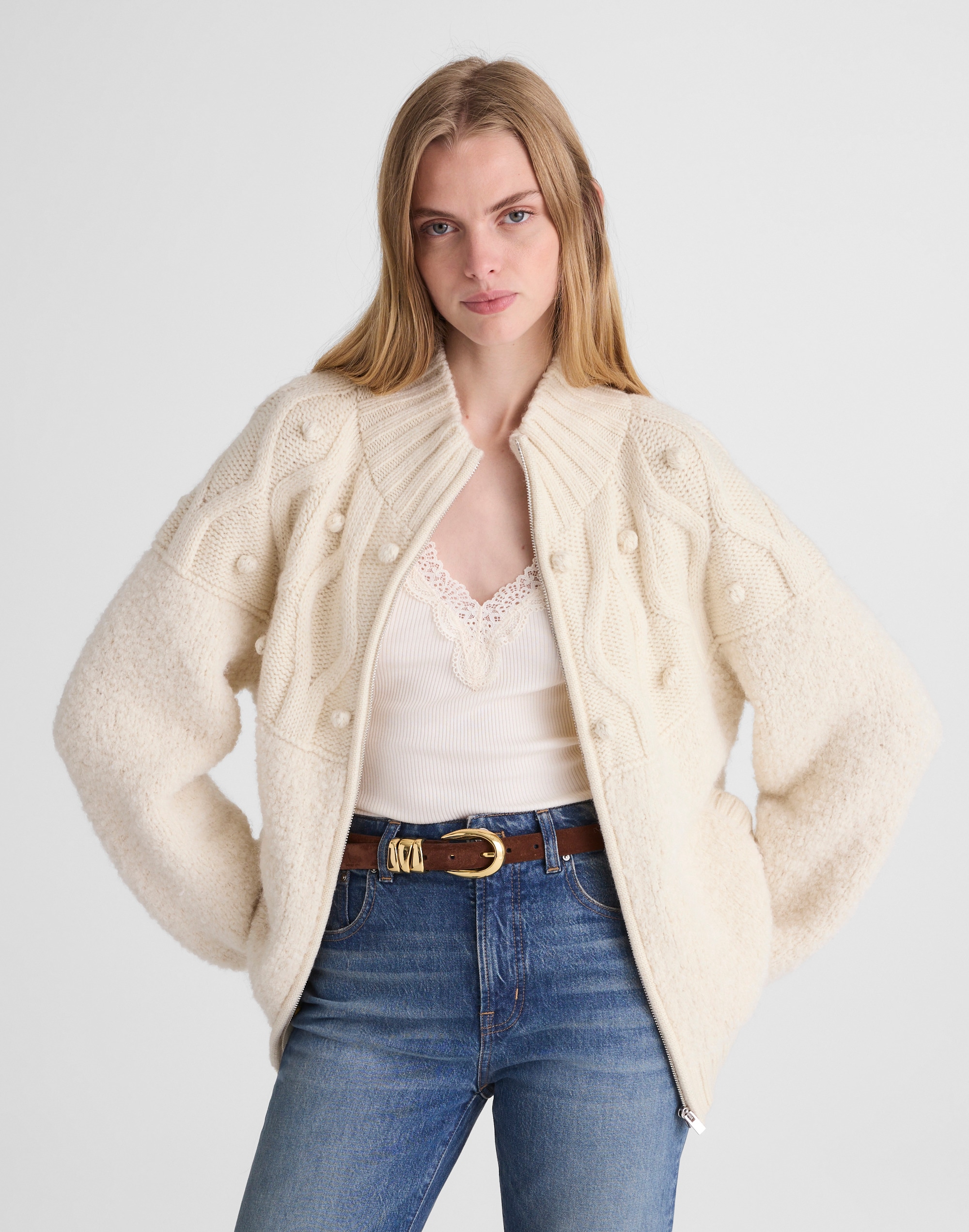 Madewell Zip-front Mockneck Cardigan In Neutral