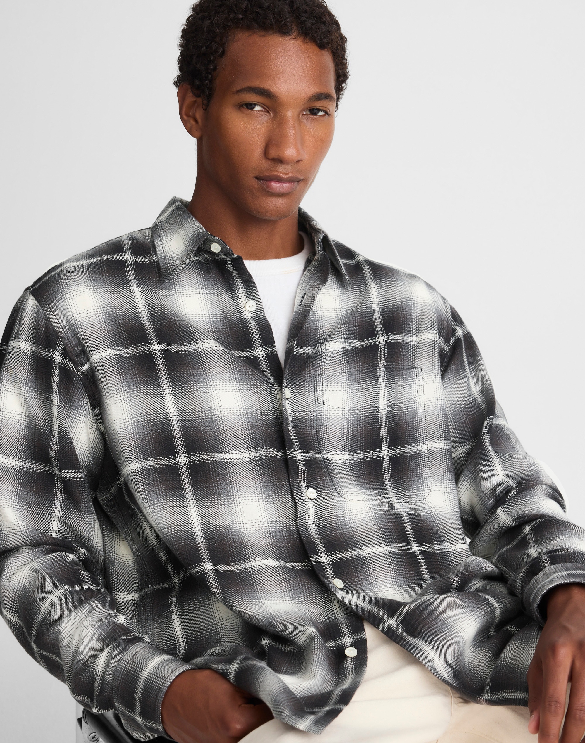 Madewell Lightweight Flannel Button-up Shirt In Black