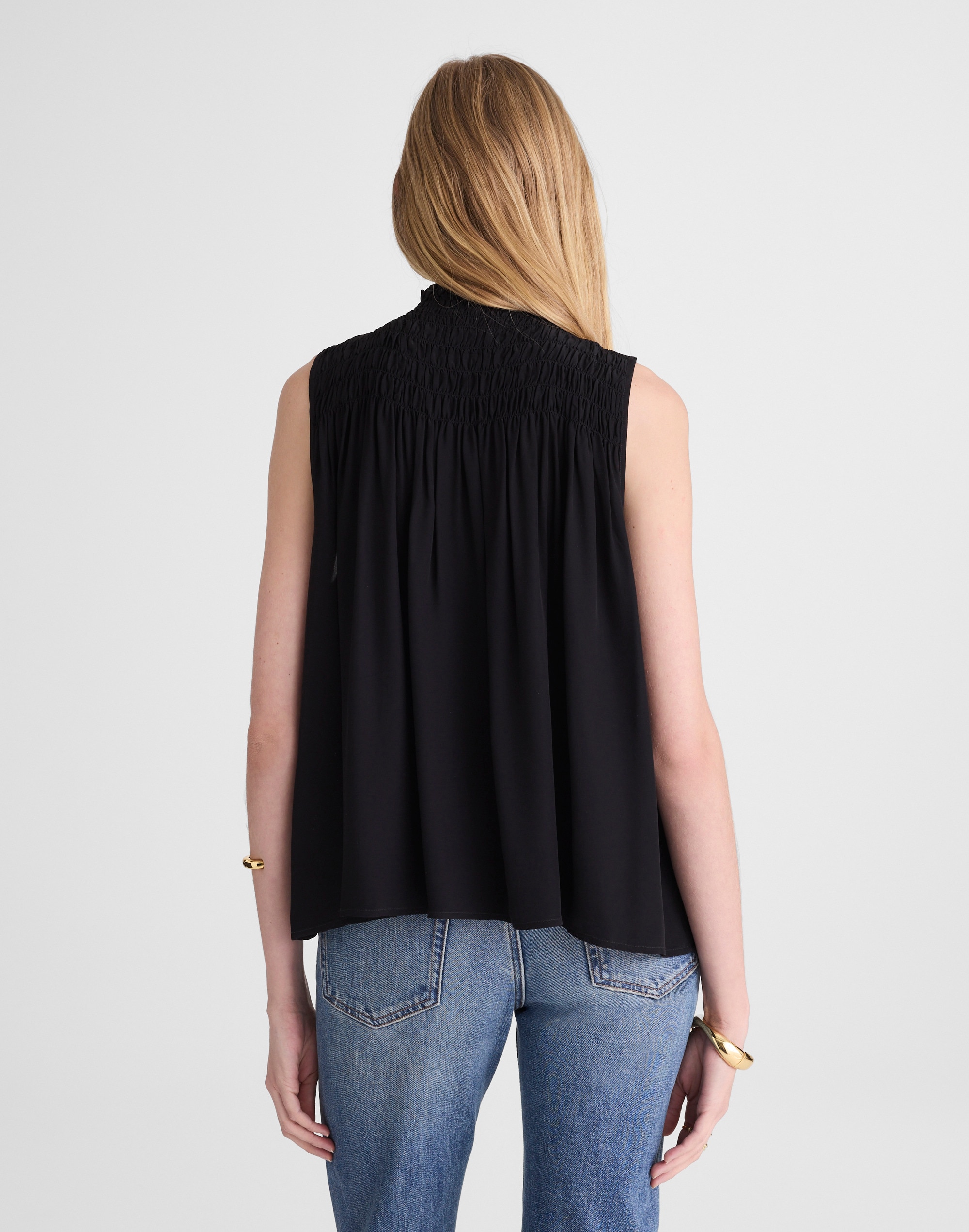 Smocked Mockneck Sleeveless Top