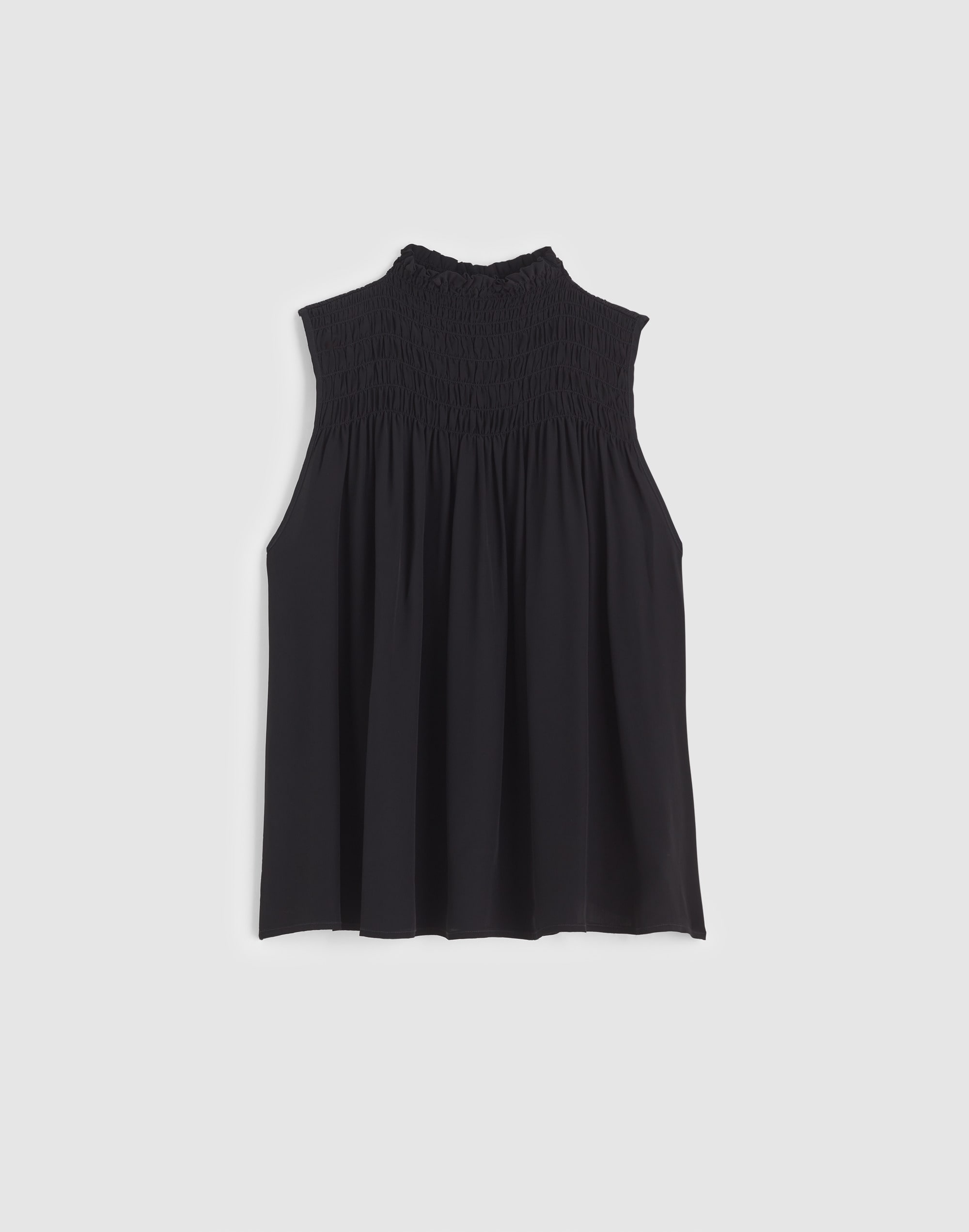 Smocked Mockneck Sleeveless Top