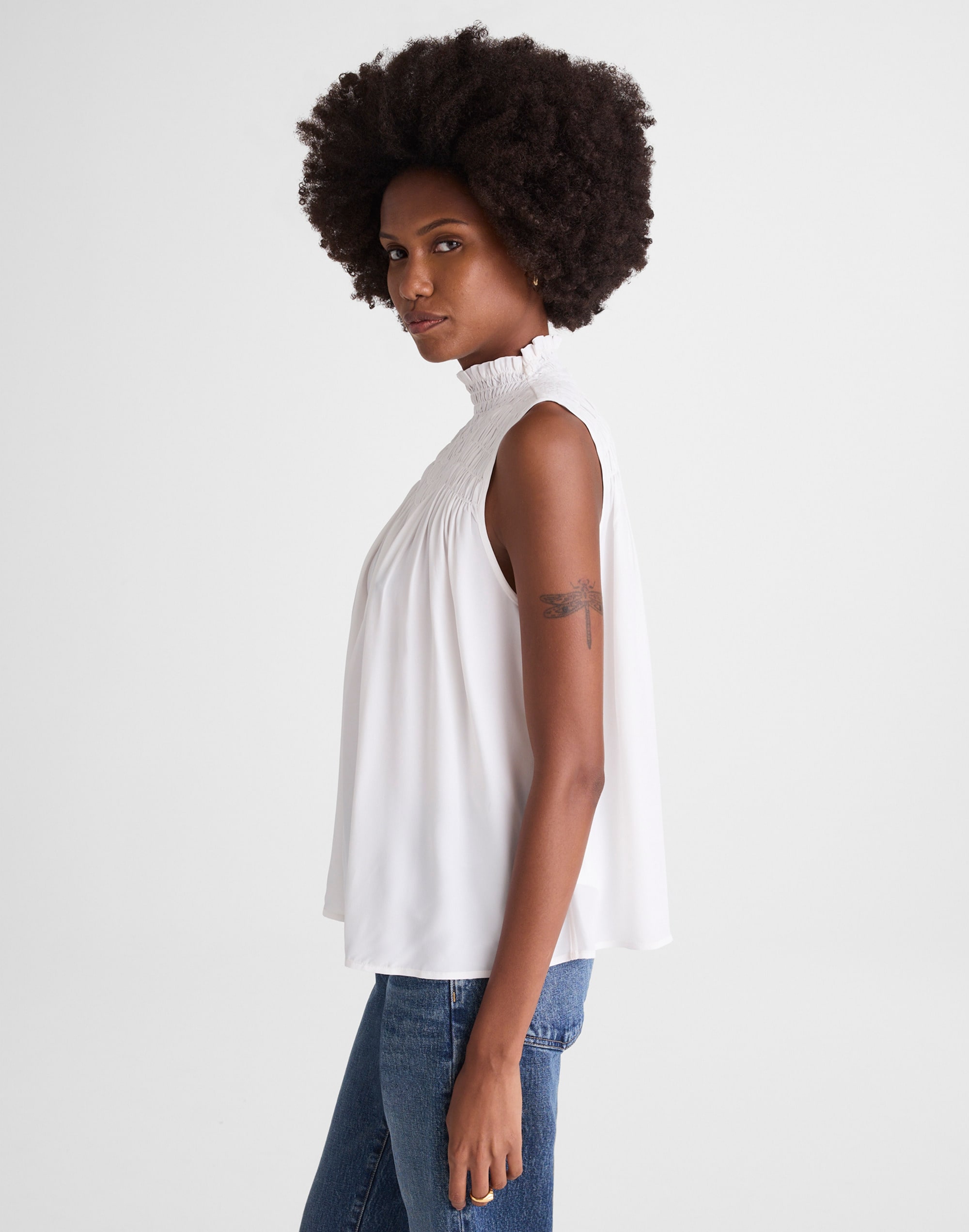 Smocked Mockneck Sleeveless Top