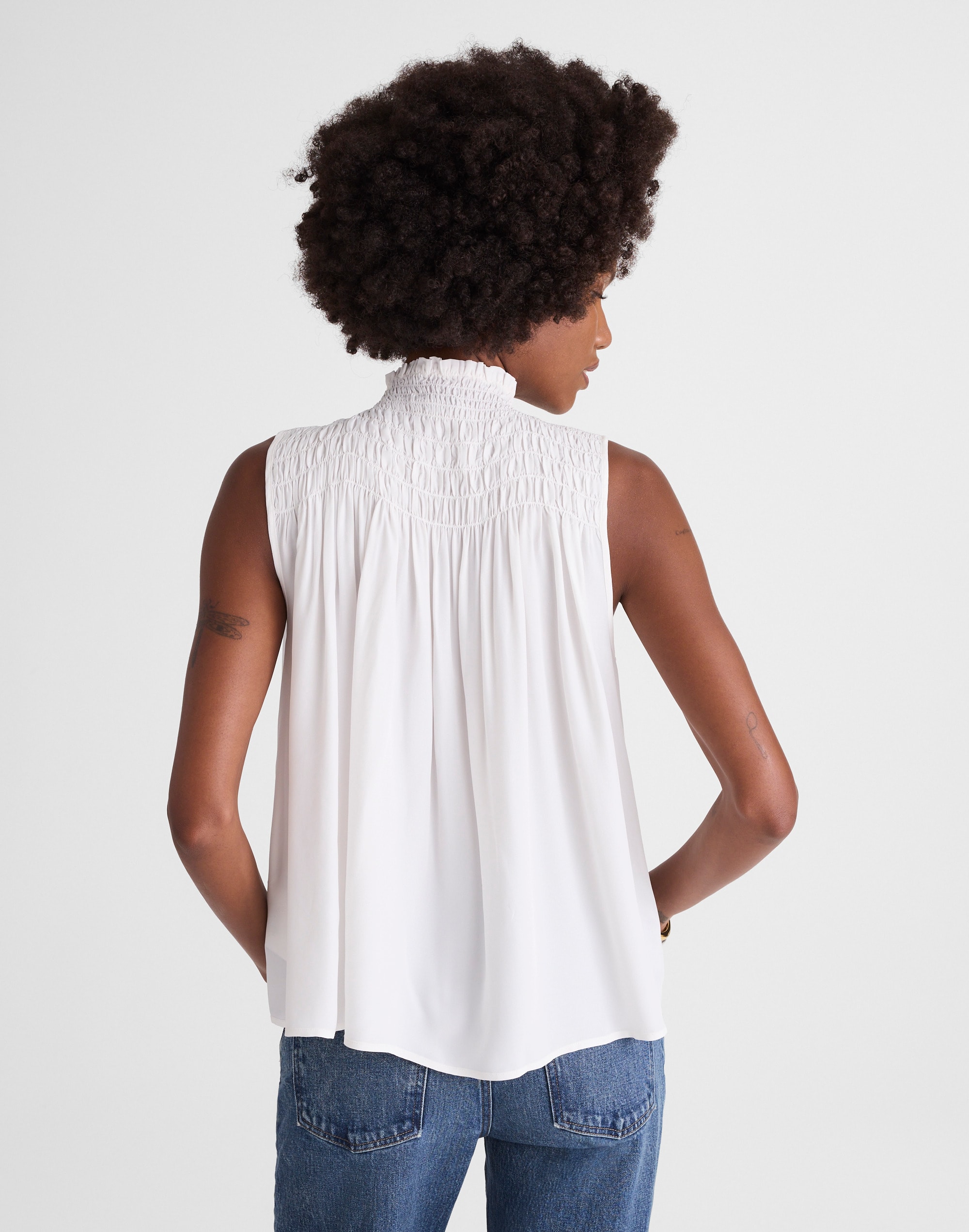 Smocked Mockneck Sleeveless Top