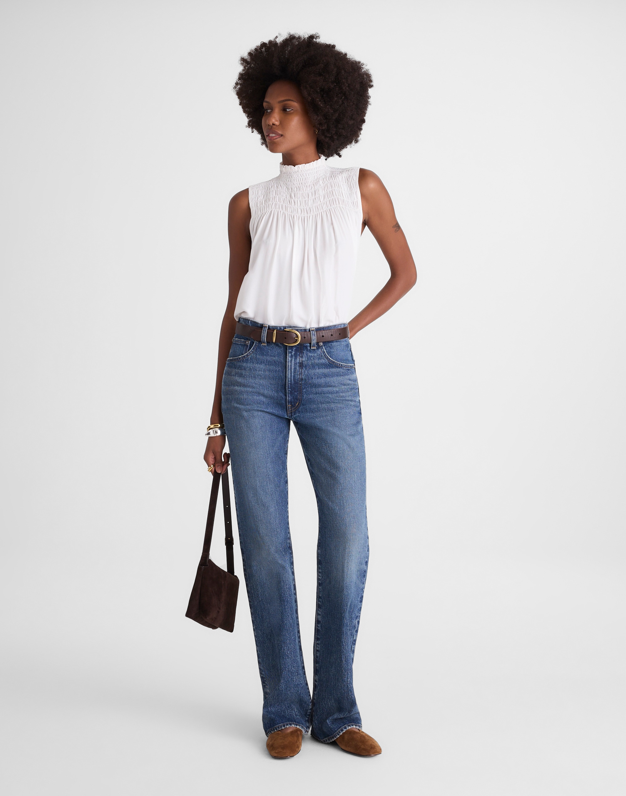 Smocked Mockneck Sleeveless Top