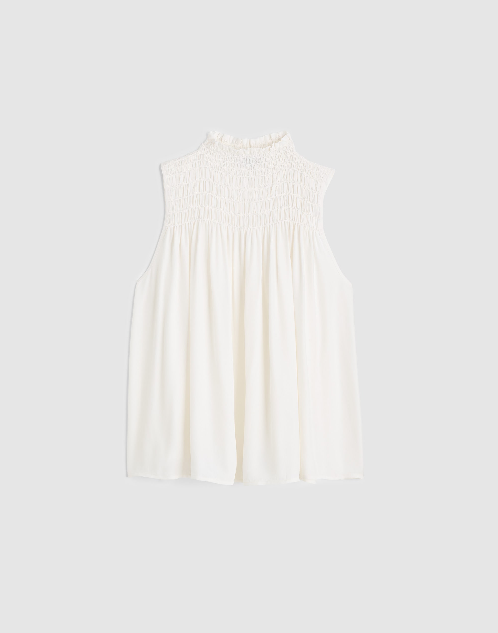 Smocked Mockneck Sleeveless Top