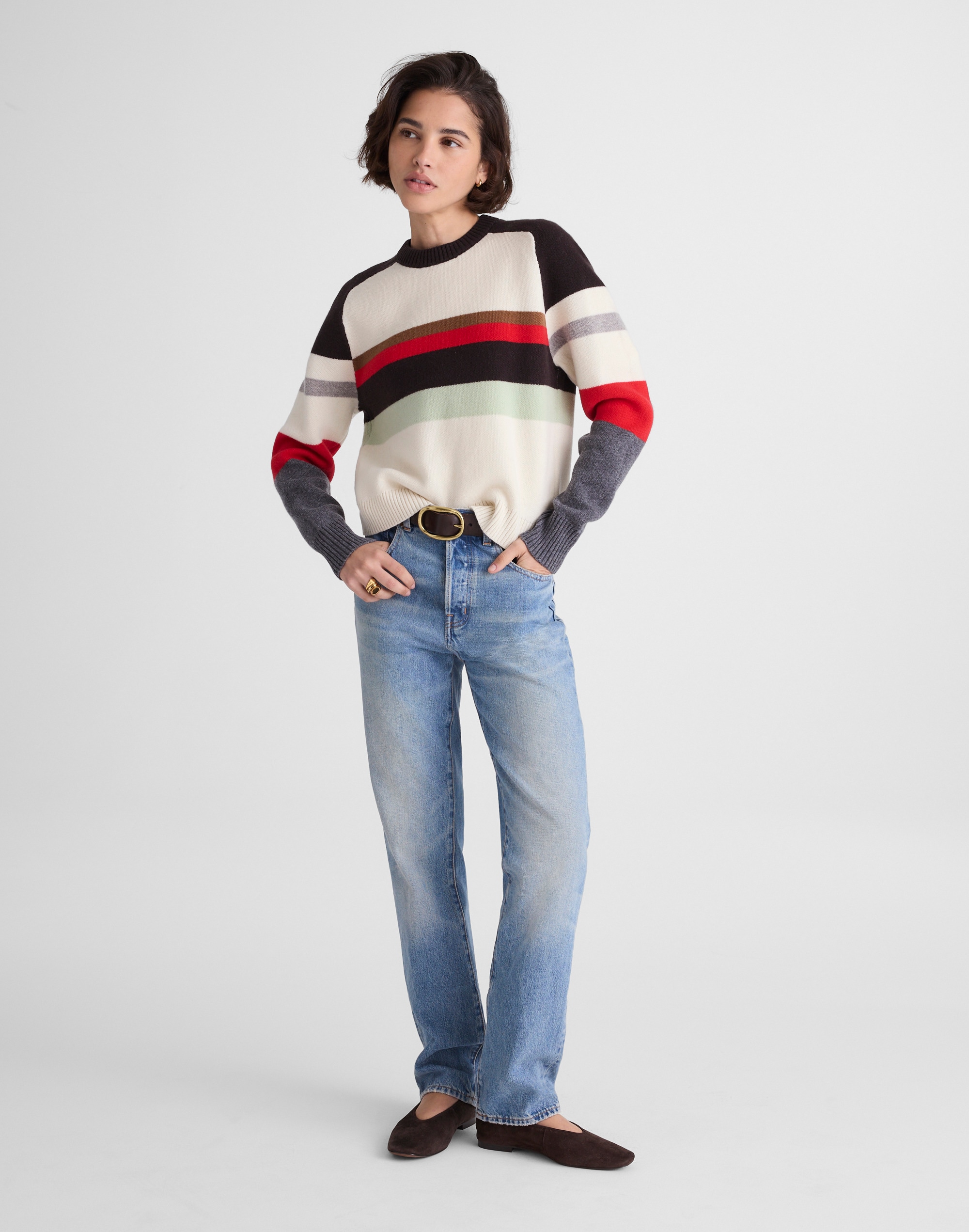 Madewell Colorblock Raglan Sleeve Merino Wool Sweater In Multi