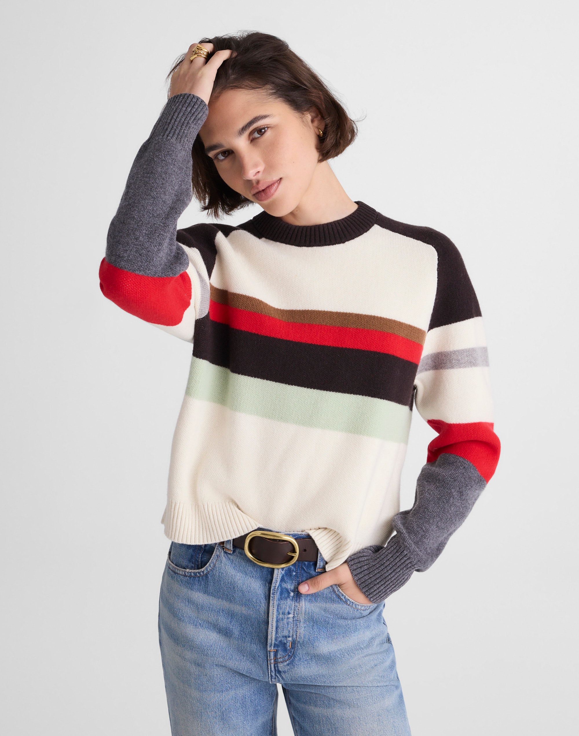 Raglan-Sleeve Sweater Colorblock Merino Wool