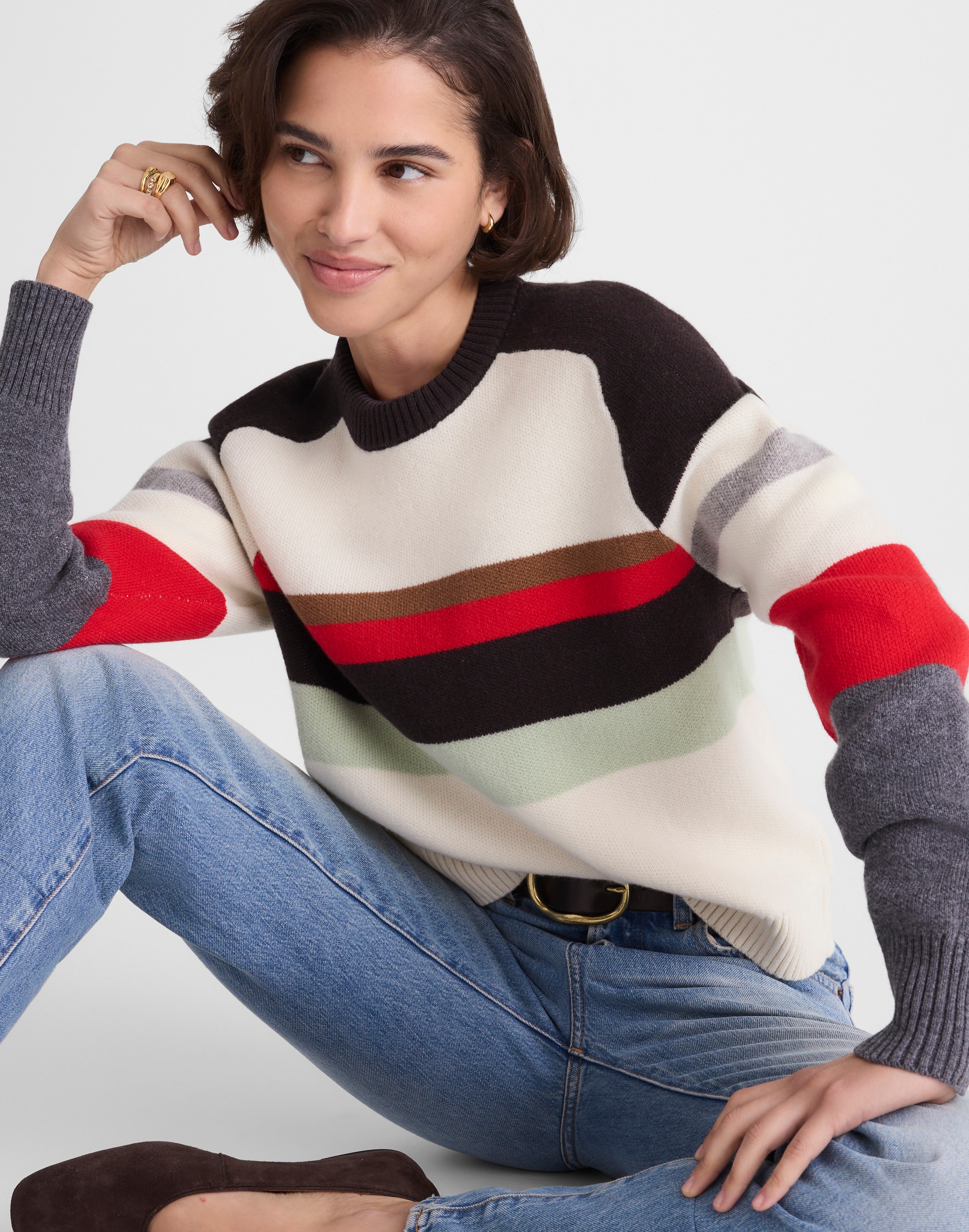 Madewell Colorblock Raglan Sleeve Merino Wool Sweater In Multi