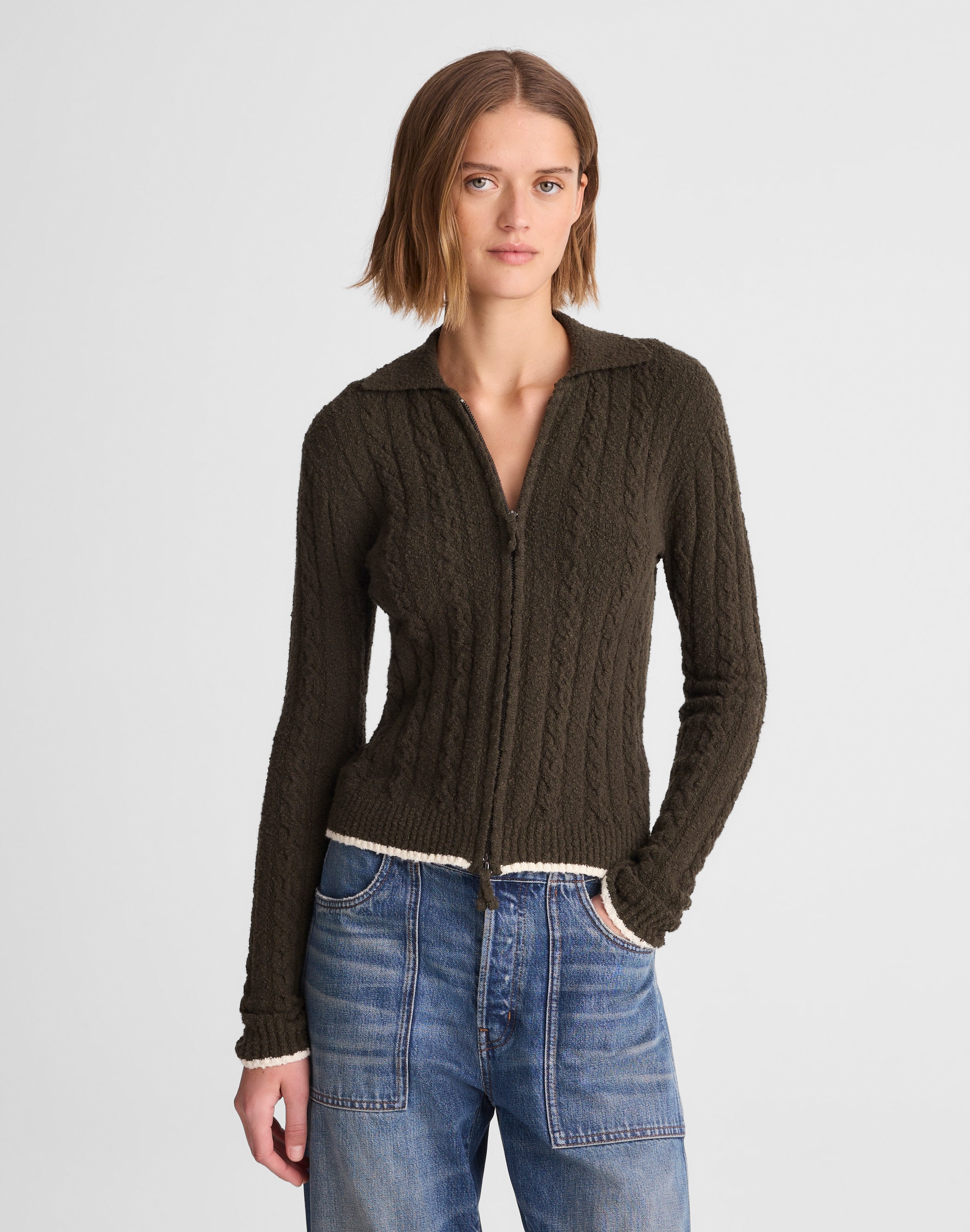 Madewell Cable-knit Zip Cardigan In Black