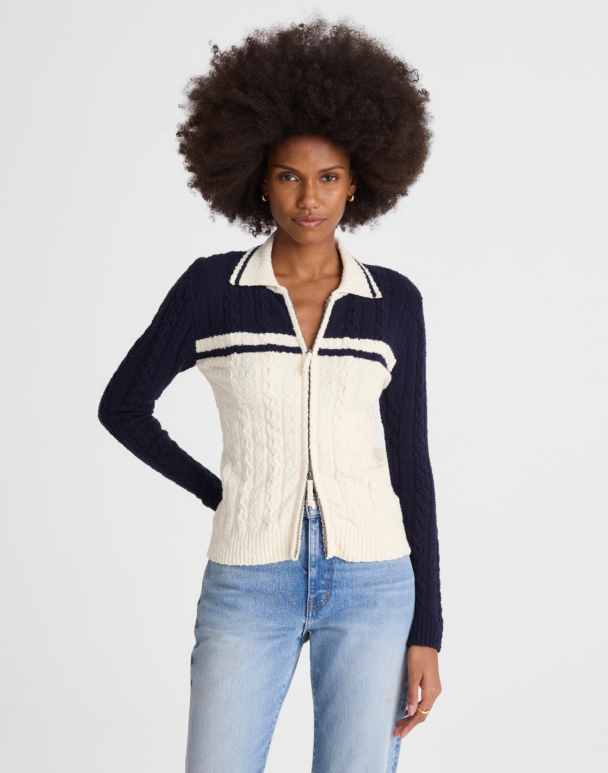 Cable-Knit Zip Cardigan