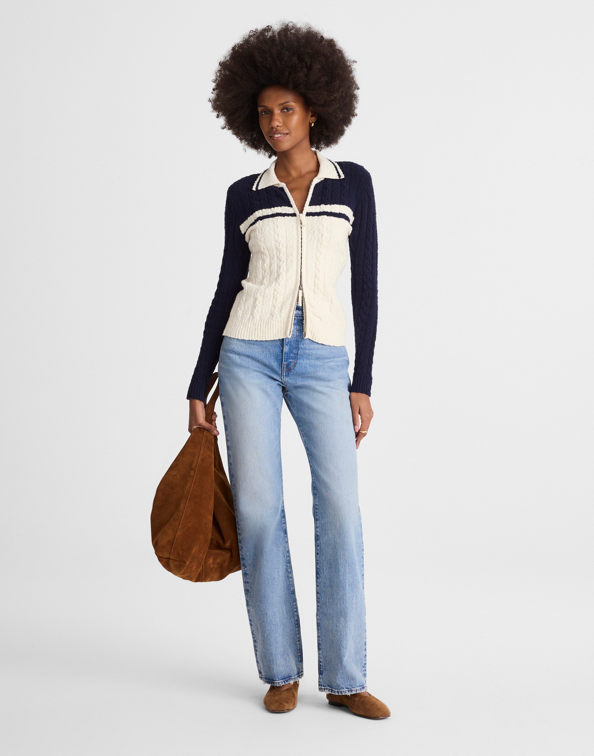 Cable-Knit Zip Cardigan