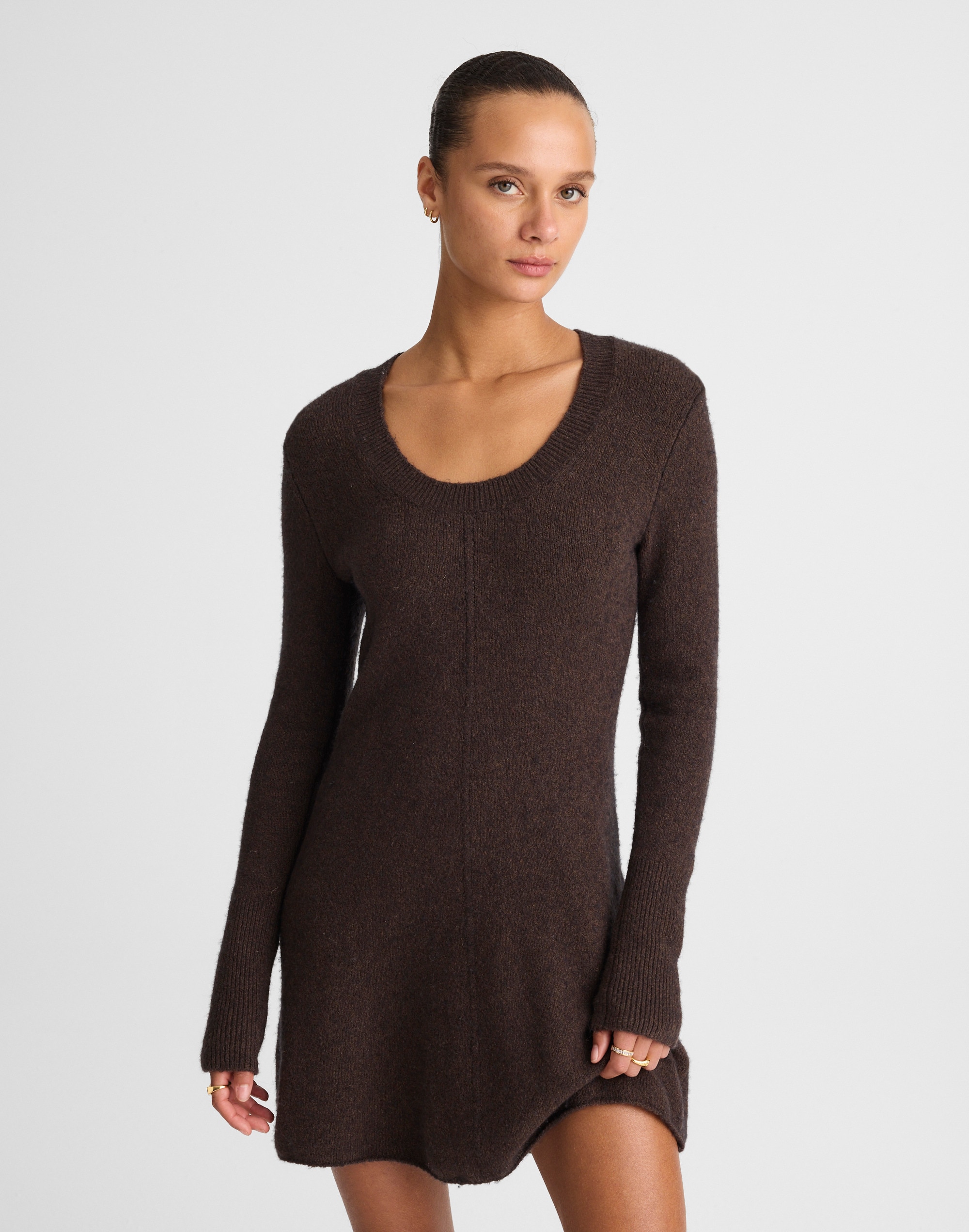 Madewell Scoopneck Sweater Mini Dress In Brown