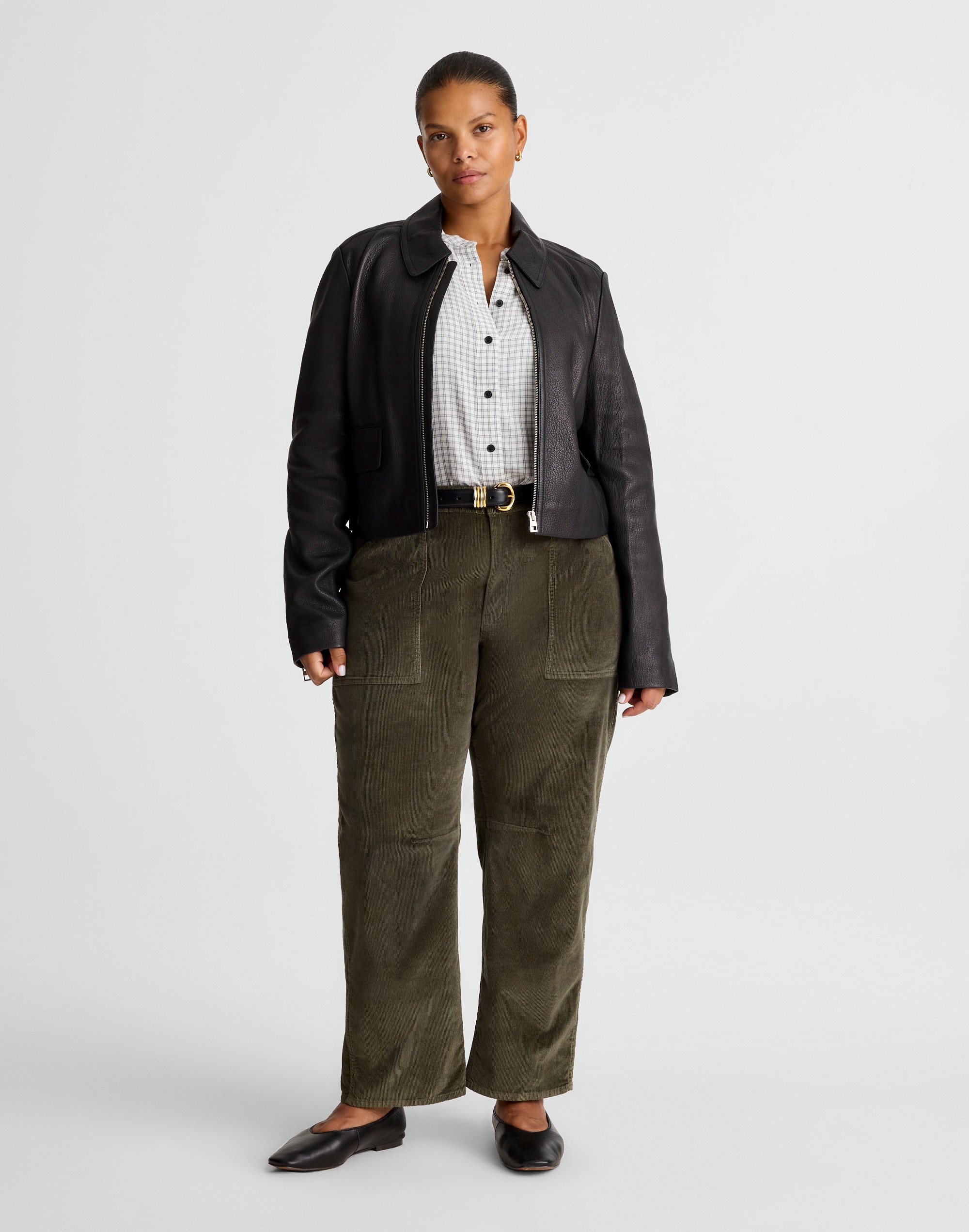 The Plus Darted Barrel-Leg Utility Pant in Corduroy