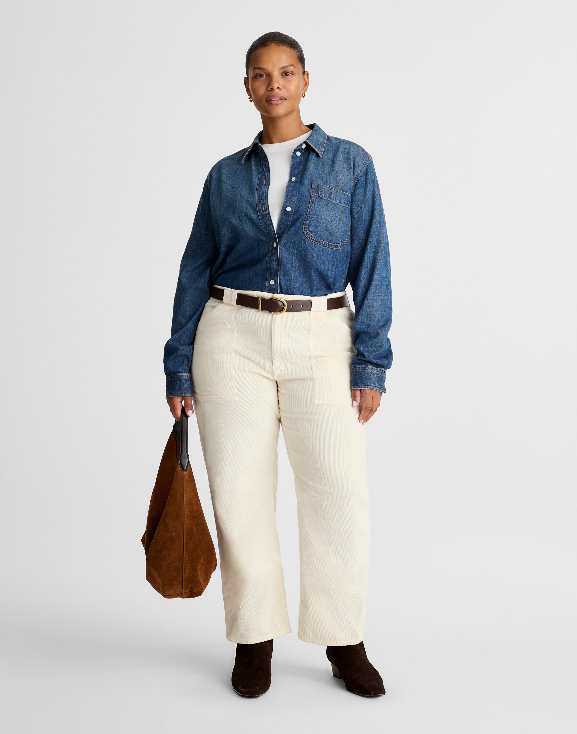 the plus darted barrel-leg utility pant in corduroy